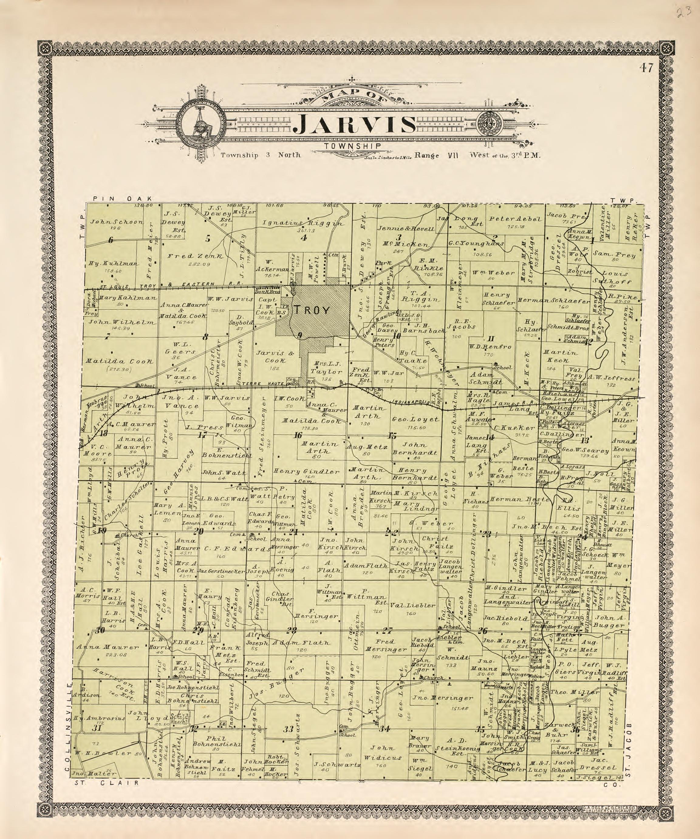Jarvis Township from Standard Atlas of Madison County, Illinois : Including a Plat Book of the Villages, Cities and Townships of the County, Map of the State, United States and World : Patrons Directory, Reference … 1906 by Relic Map Company