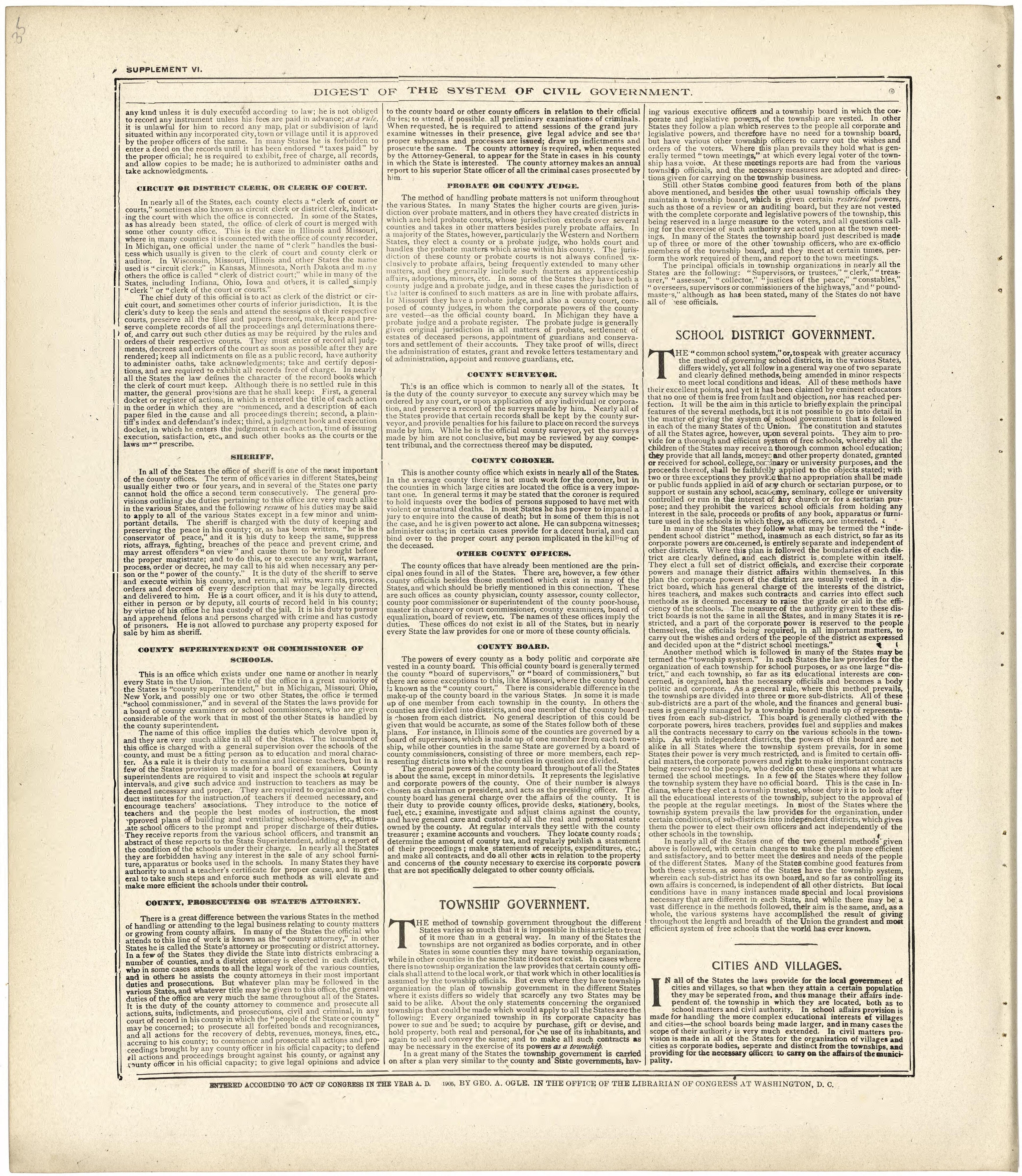 Digest of the System of Civil Government from Standard Atlas of Fulton County, Indiana : Including a Plat Book of the Villages, Cities and Townships of the County, Map of the State, United States and World, Patrons Directory, Reference Business … 1907 by Relic Map Company