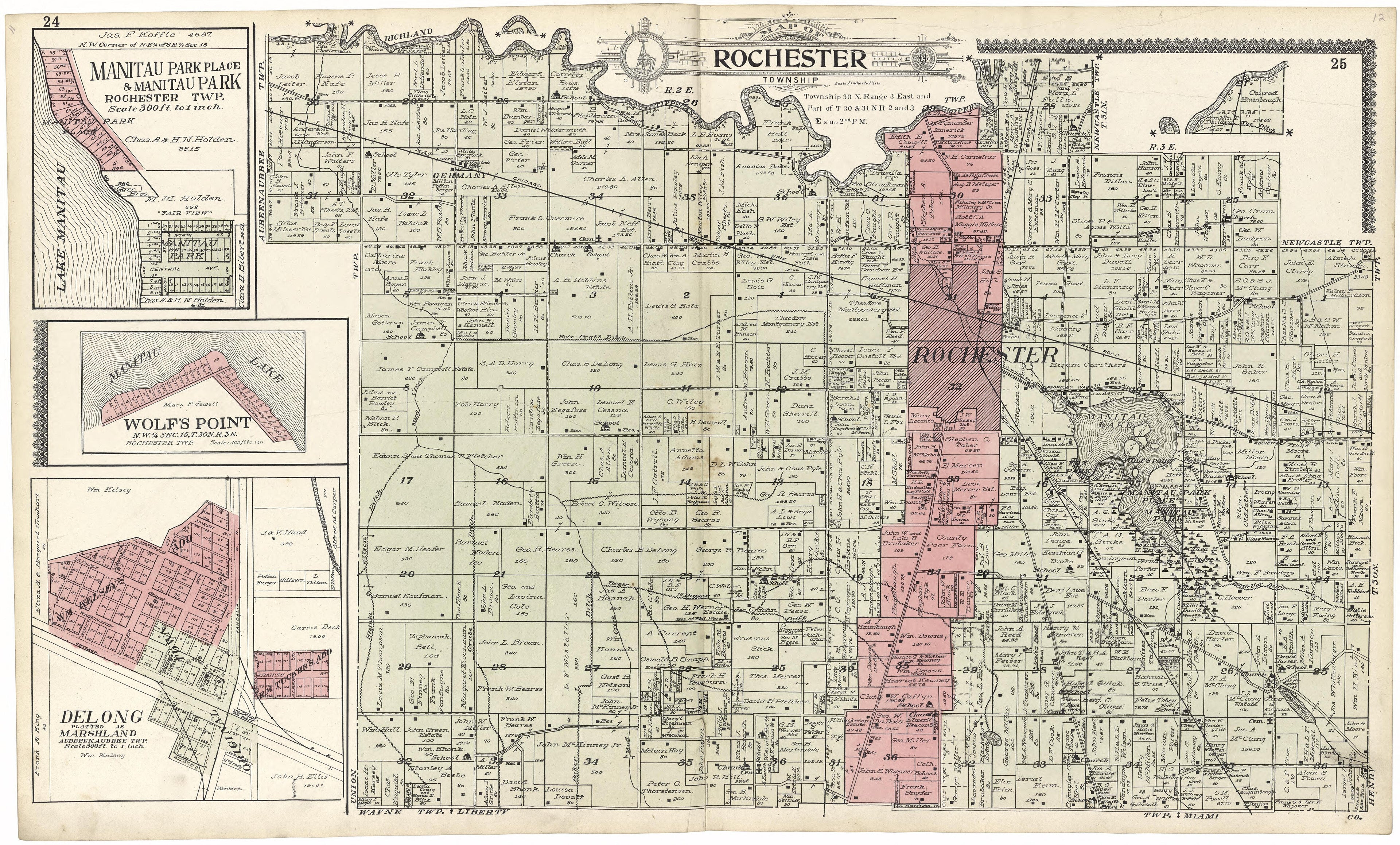 Map of Rochester Township from Standard Atlas of Fulton County, Indiana : Including a Plat Book of the Villages, Cities and Townships of the County, Map of the State, United States and World, Patrons Directory, Reference Business … 1907 by Relic Map Company