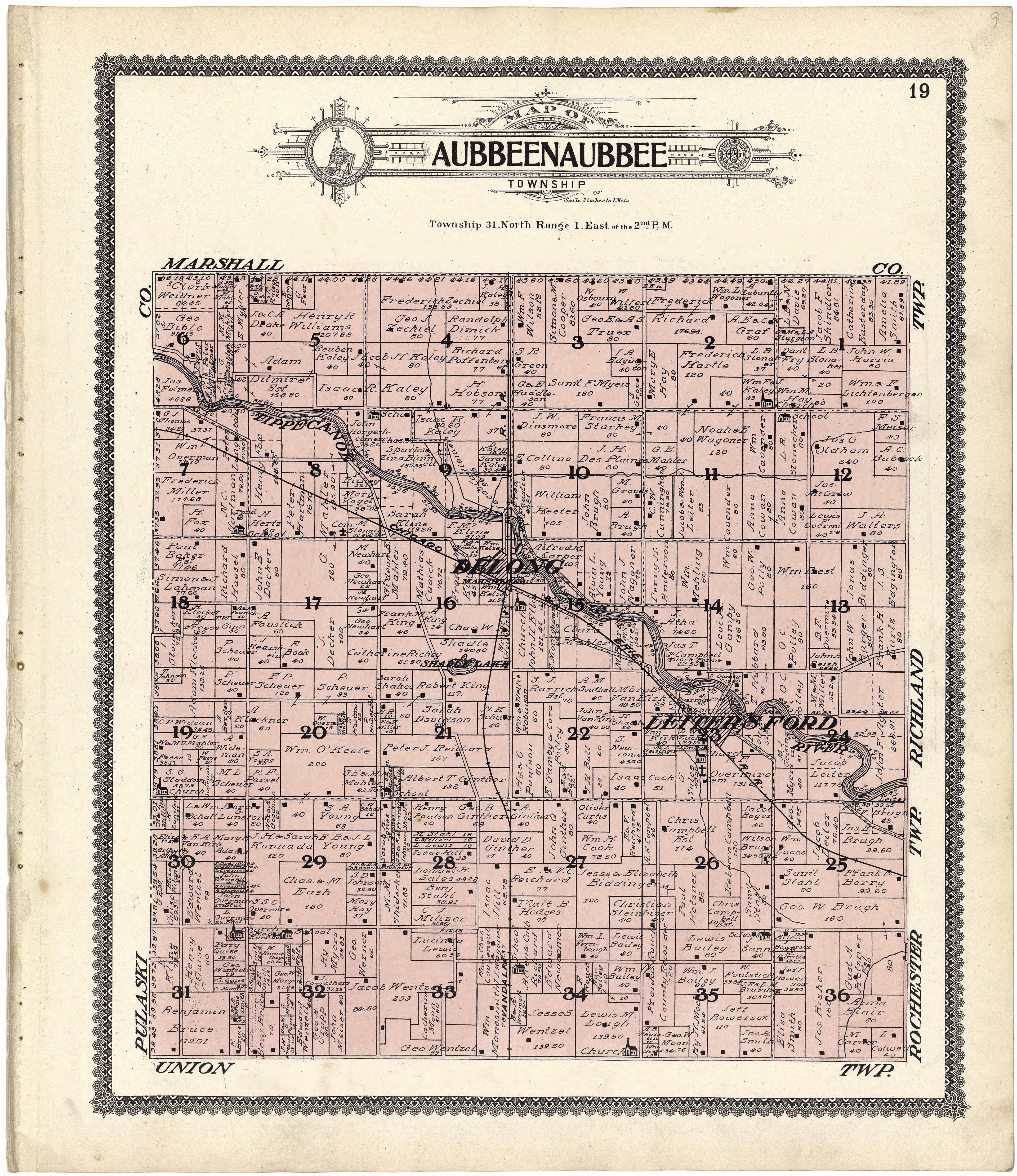 Map of Aubbeenaubbee Township from Standard Atlas of Fulton County, Indiana : Including a Plat Book of the Villages, Cities and Townships of the County, Map of the State, United States and World, Patrons Directory, Reference Business … 1907 by Relic Map Company