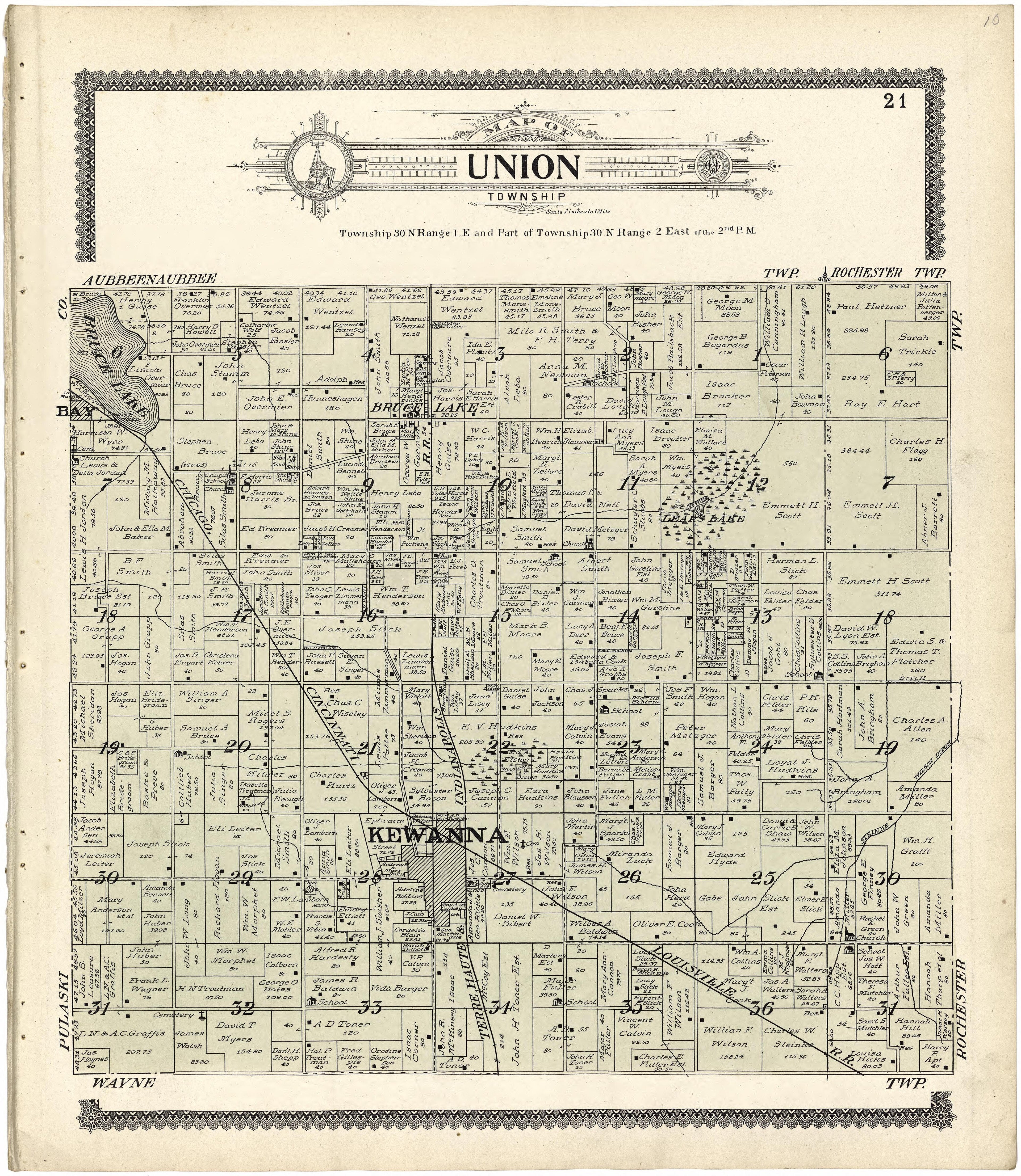 Map of Union Township from Standard Atlas of Fulton County, Indiana : Including a Plat Book of the Villages, Cities and Townships of the County, Map of the State, United States and World, Patrons Directory, Reference Business … 1907 by Relic Map Company