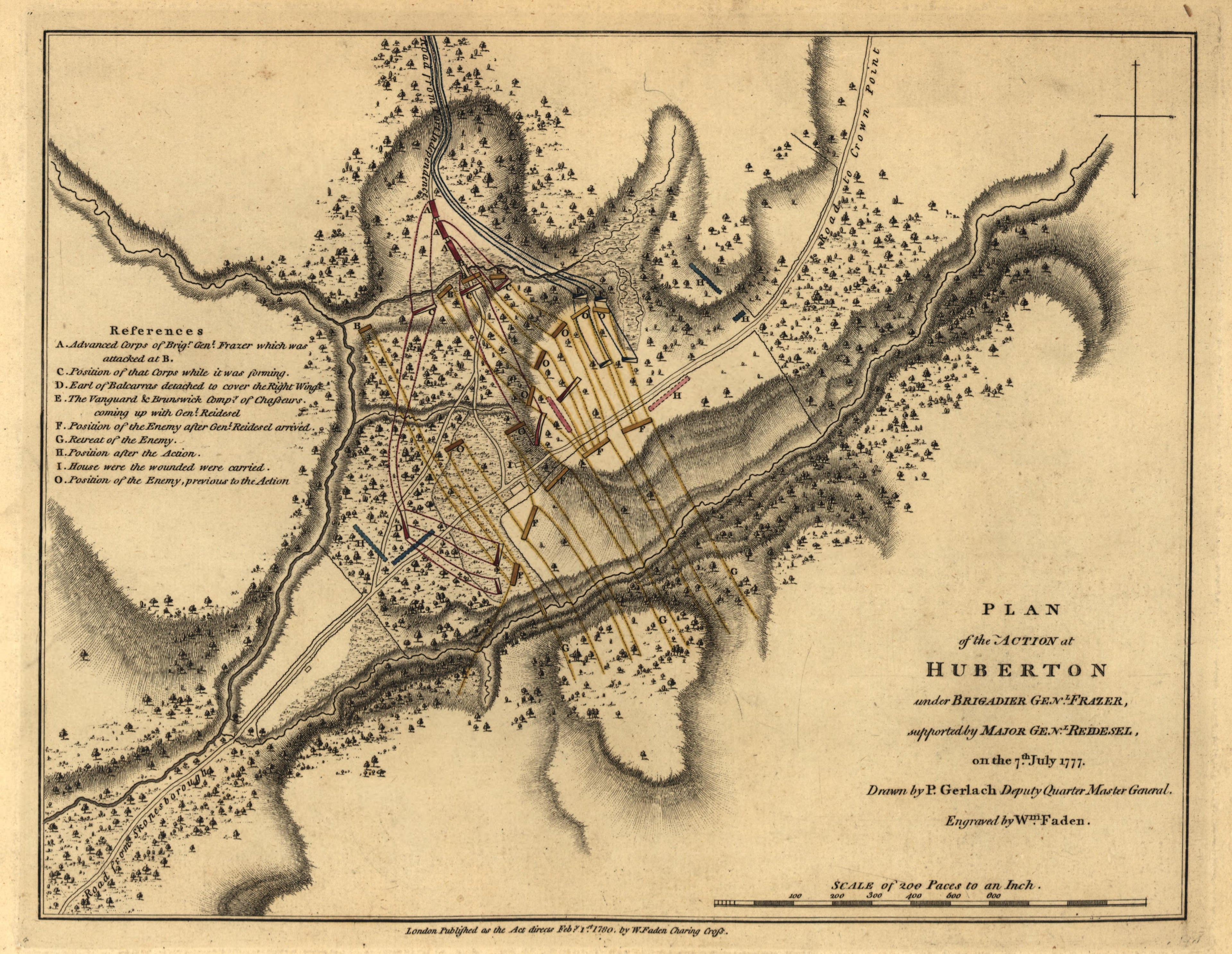 Plan of Action at Huberton, 7 July 1777 from Atlas of the Battles of the American Revolution, Together With Maps Shewing the Routes of the British and American Armies, Plans of Cities, Surveys of Harbors, &c 1845 by Relic Map Company
