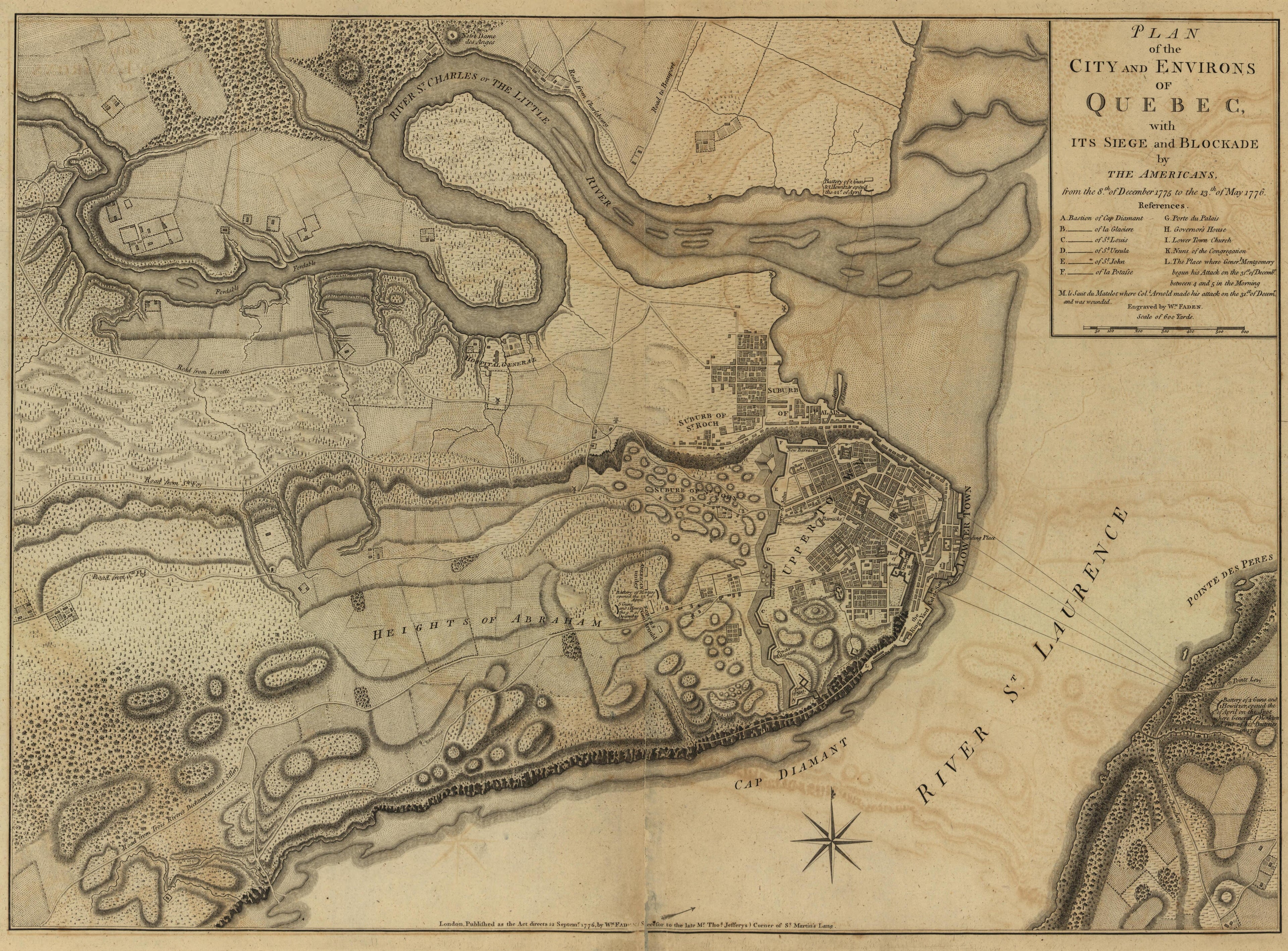 City & Environs of Quebec (siege & Blockade), December 1775 - May 1776 from Atlas of the Battles of the American Revolution, Together With Maps Shewing the Routes of the British and American Armies, Plans of Cities, Surveys of Harbors, &c 1845 by Relic Map Company