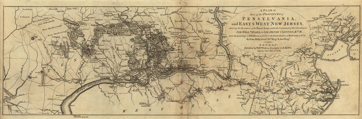 Plan of Provinces of Pennsylvania and New Jersey from Atlas of the Battles of the American Revolution, Together With Maps Shewing the Routes of the British and American Armies, Plans of Cities, Surveys of Harbors, &c 1845 by Relic Map Company