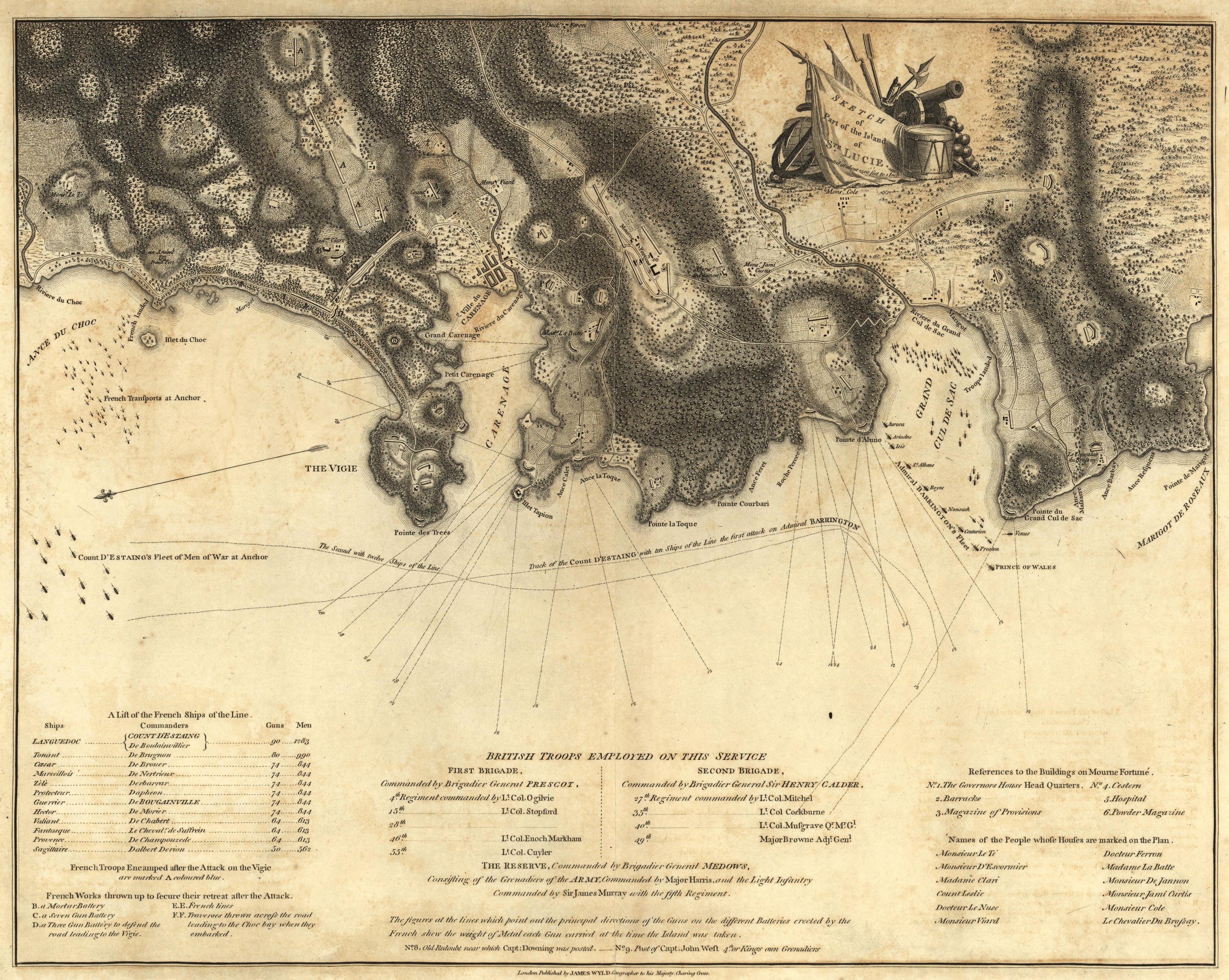 Sketch of Part of Island of St. Lucia, December 1778 from Atlas of the Battles of the American Revolution, Together With Maps Shewing the Routes of the British and American Armies, Plans of Cities, Surveys of Harbors, &c 1845 by Relic Map Company