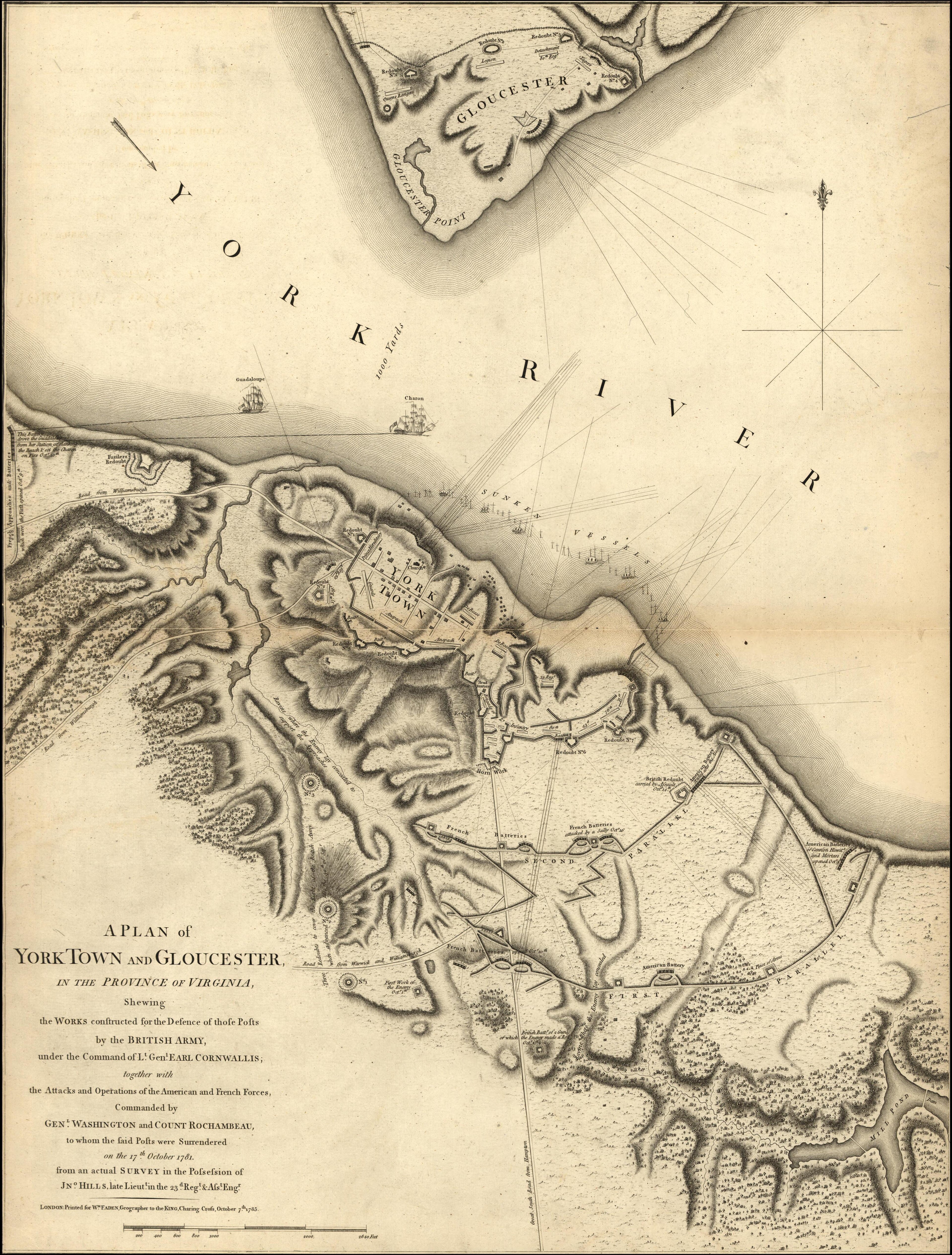 Plan of Yorktown and Glucester, Virginia, October 1781 from Atlas of the Battles of the American Revolution, Together With Maps Shewing the Routes of the British and American Armies, Plans of Cities, Surveys of Harbors, &c 1845 by Relic Map Company