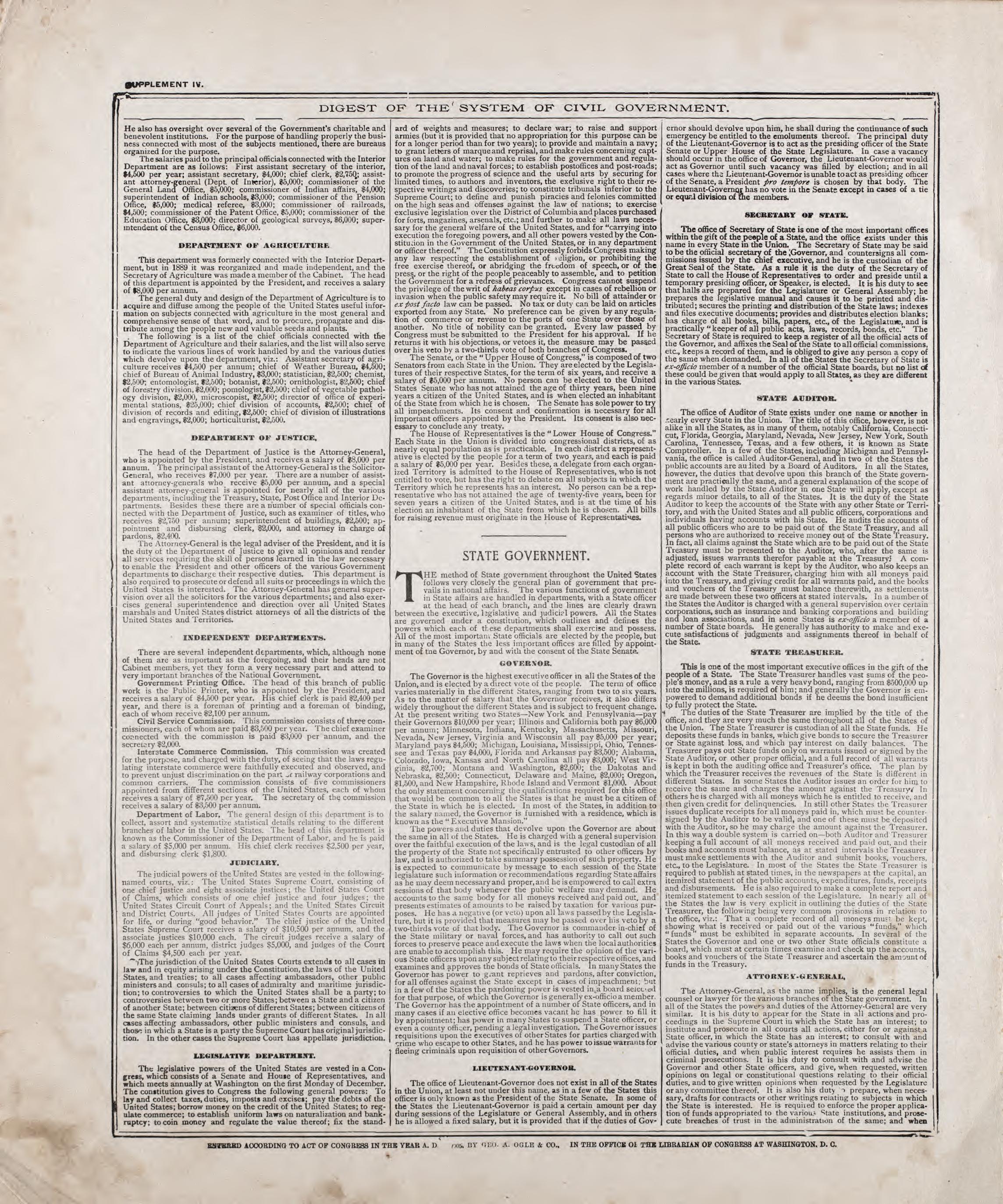 Digest of the System of Government - 2 from Standard Atlas of Riley County, Kansas : Including a Plat Book of the Villages, Cities and Townships of the County, Map of the State, United States and World, Patrons Directory, Reference Business … 1909 by Relic Map Company