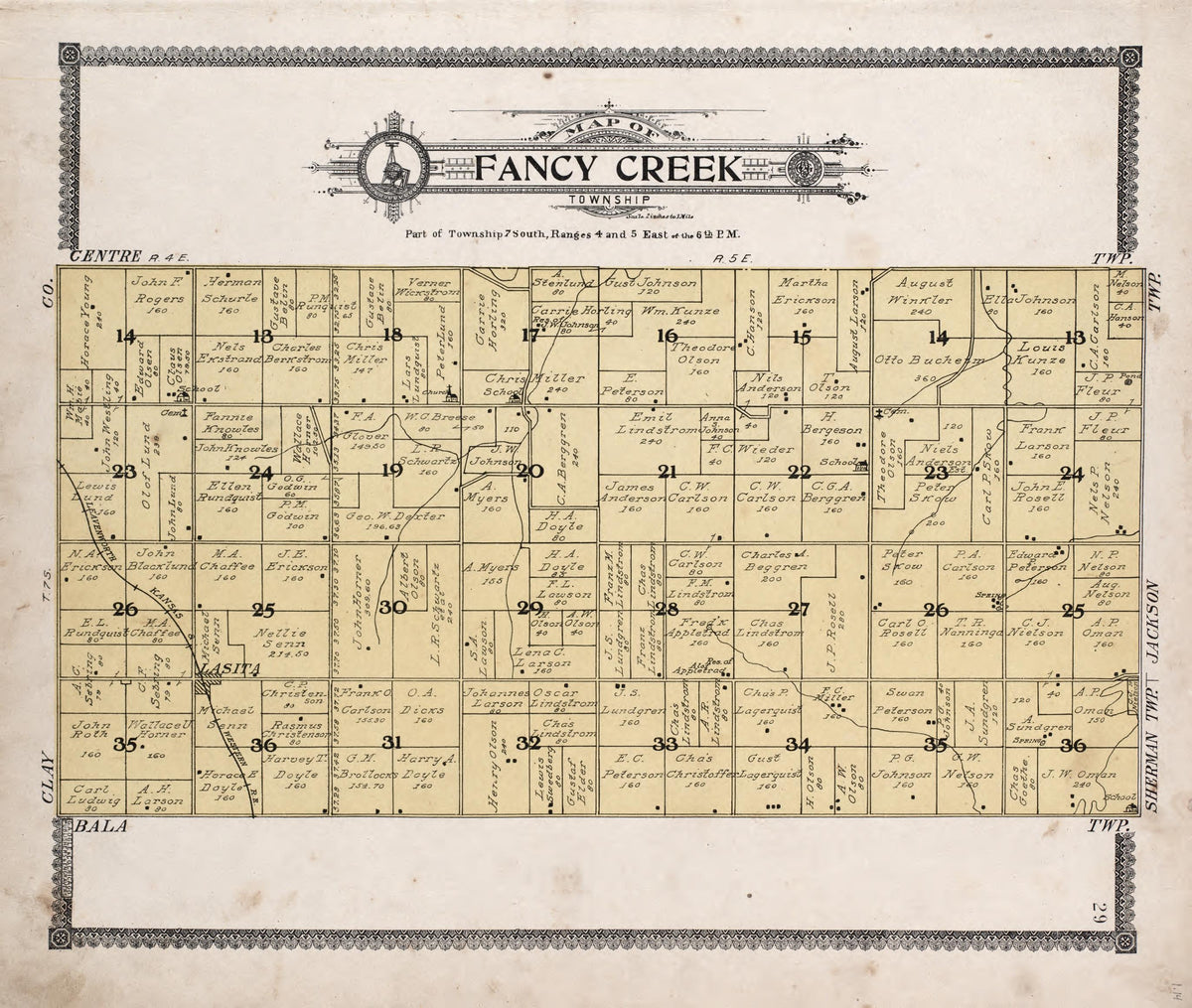 Map of Fancy Creek Township from Standard Atlas of Riley County, Kansas : Including a Plat Book of the Villages, Cities and Townships of the County, Map of the State, United States and World, Patrons Directory, Reference Business … 1909 by Relic Map Company
