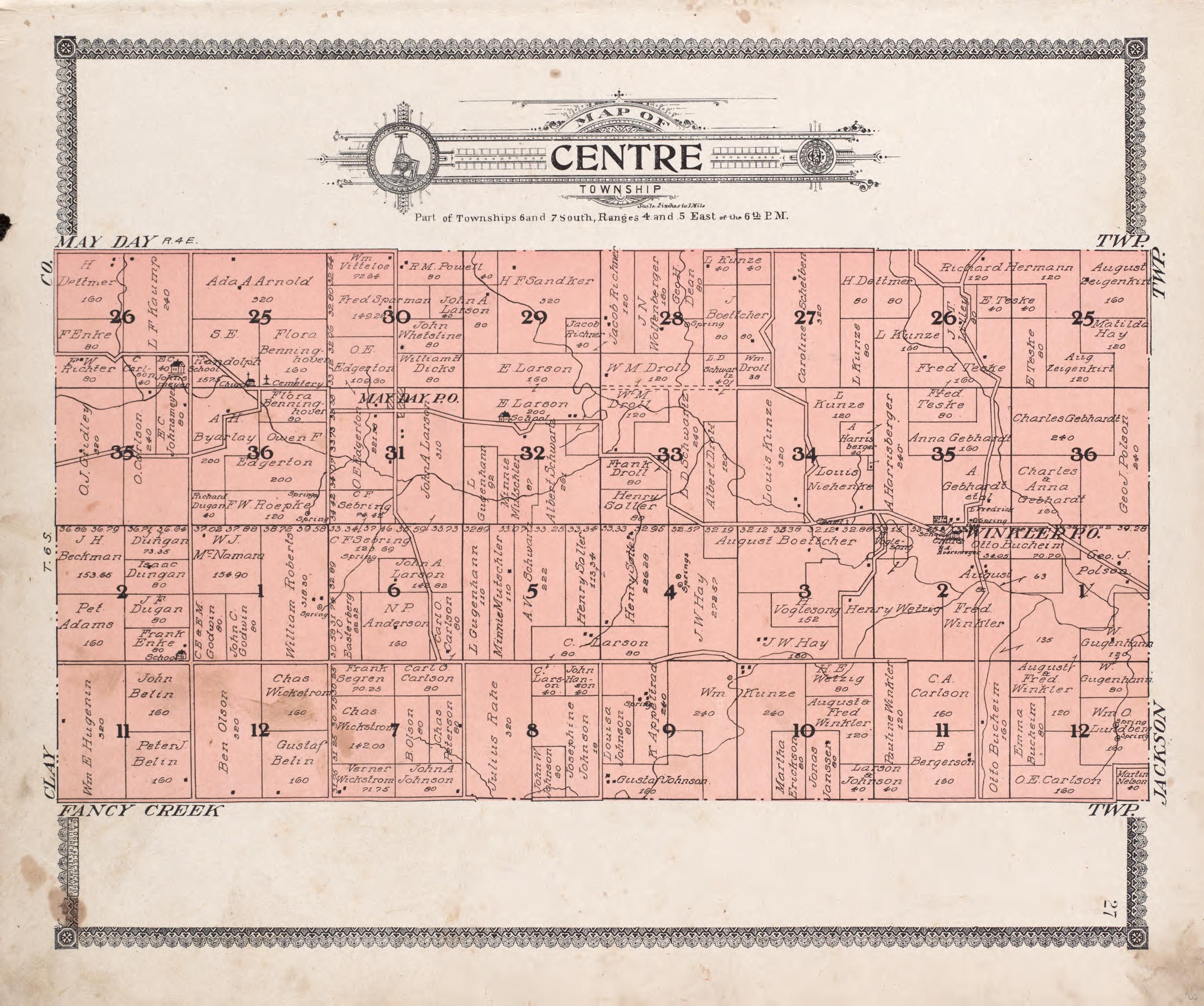Map of Centre Township from Standard Atlas of Riley County, Kansas : Including a Plat Book of the Villages, Cities and Townships of the County, Map of the State, United States and World, Patrons Directory, Reference Business … 1909 by Relic Map Company