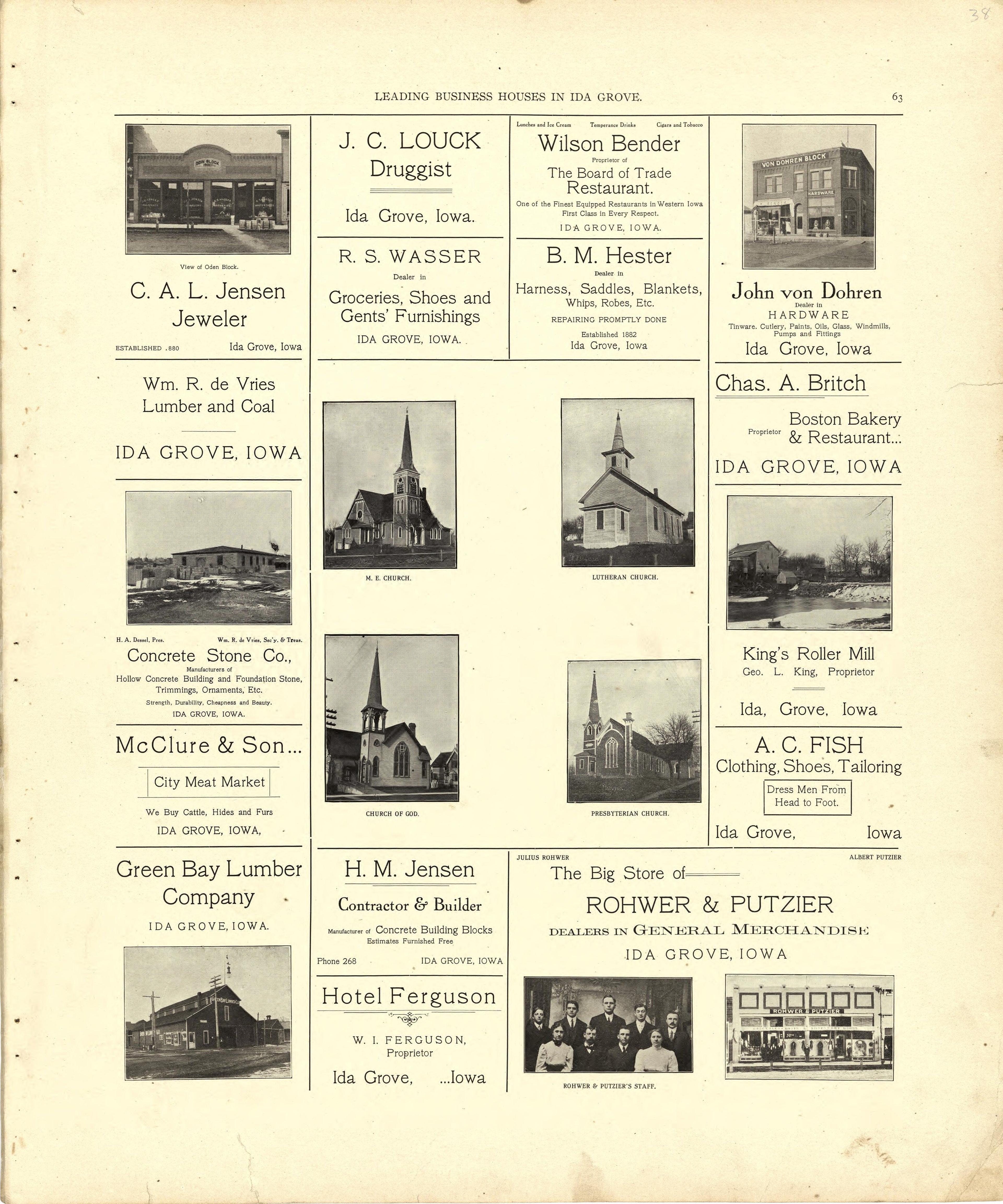 Leading Business Houses In Ida Grove - Continued from Atlas of Ida County, Iowa : Containing Maps of Villages, Cities and Townships of the County, Maps of State, United States and World, Farmers Directory, Business Directory, General Information 1906 by Relic Map Company