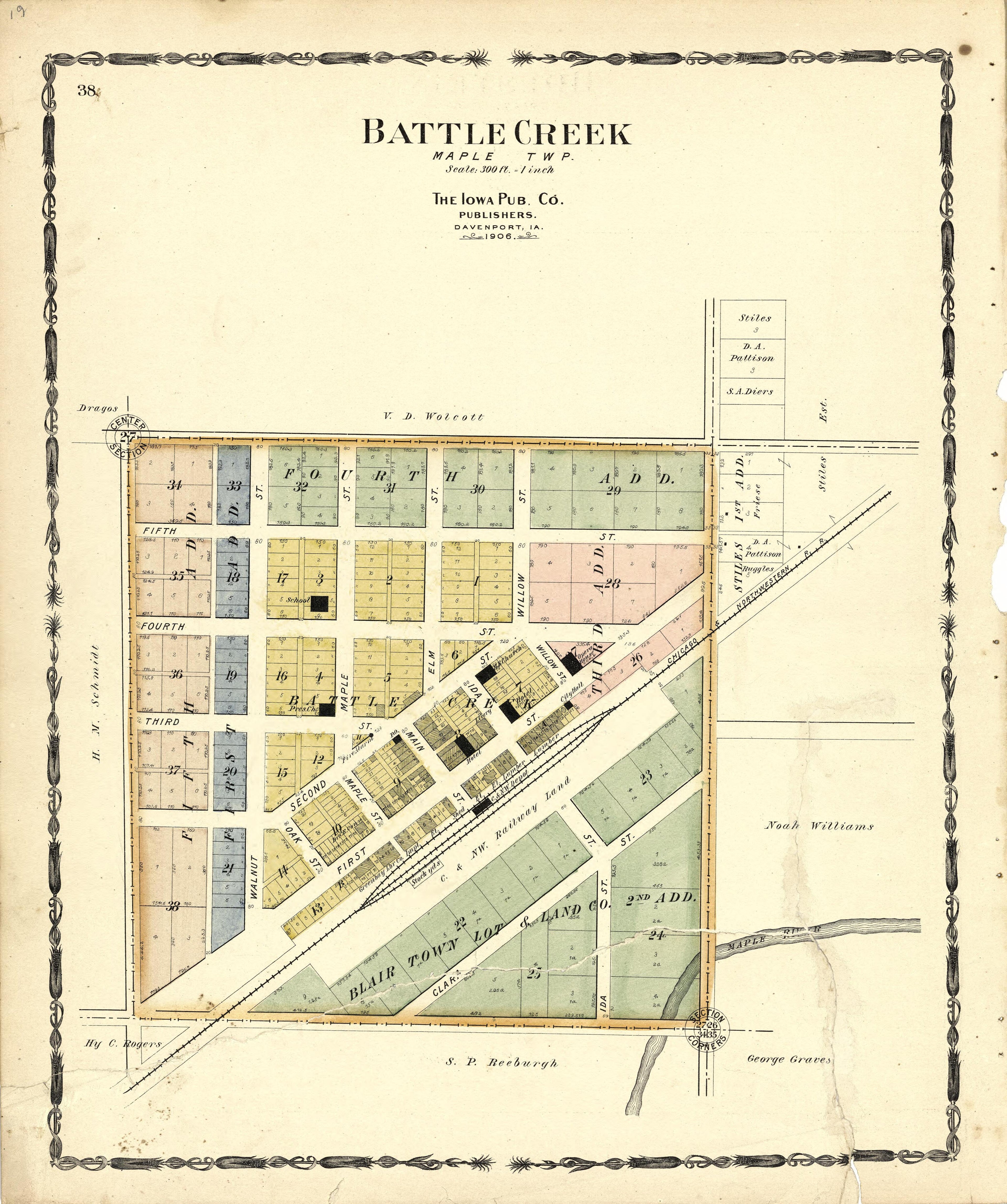 Map of Battle Greek from Atlas of Ida County, Iowa : Containing Maps of Villages, Cities and Townships of the County, Maps of State, United States and World, Farmers Directory, Business Directory, General Information 1906 by Relic Map Company