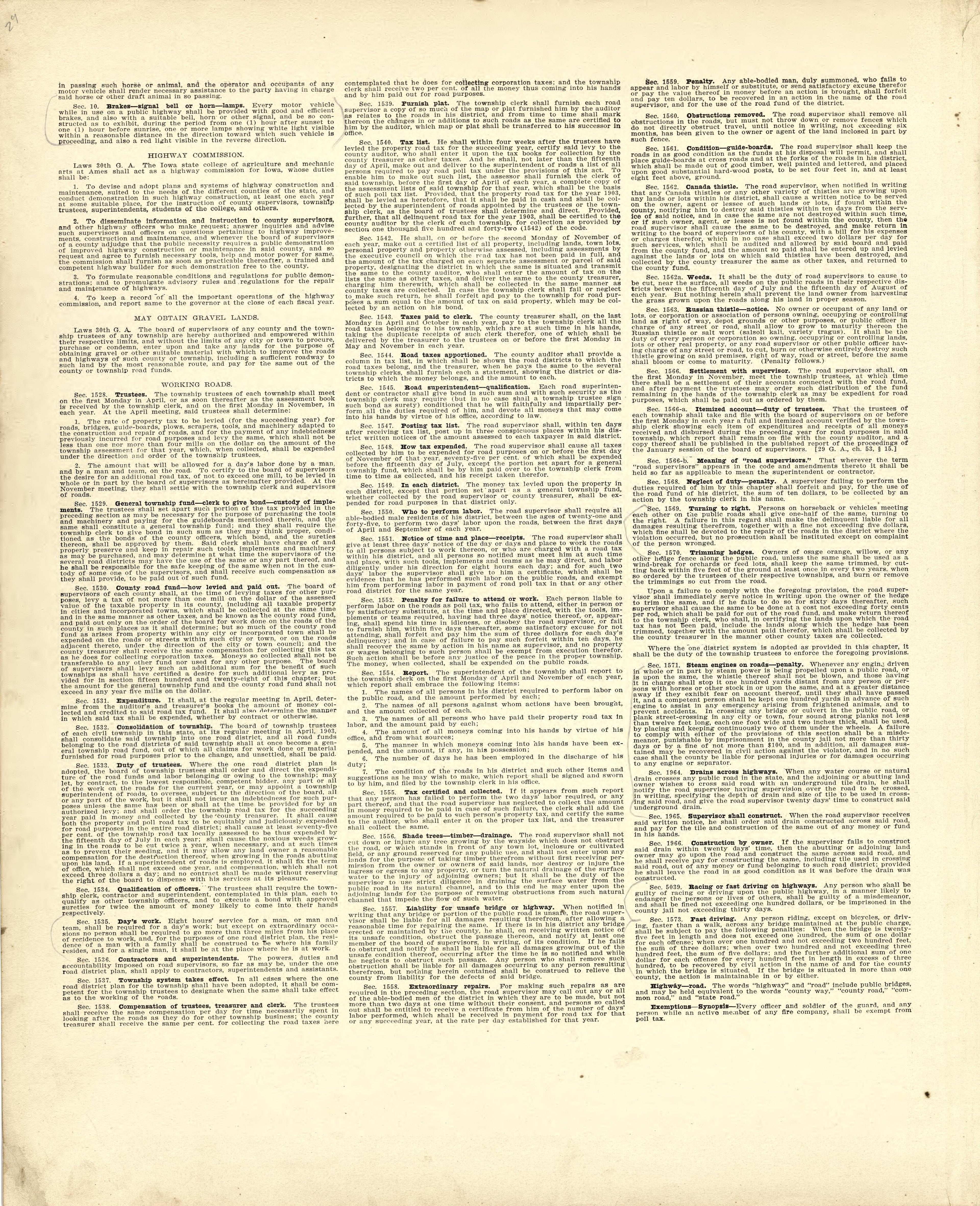 Road Laws of Iowa - Continued from Atlas of Ida County, Iowa : Containing Maps of Villages, Cities and Townships of the County, Maps of State, United States and World, Farmers Directory, Business Directory, General Information 1906 by Relic Map Company