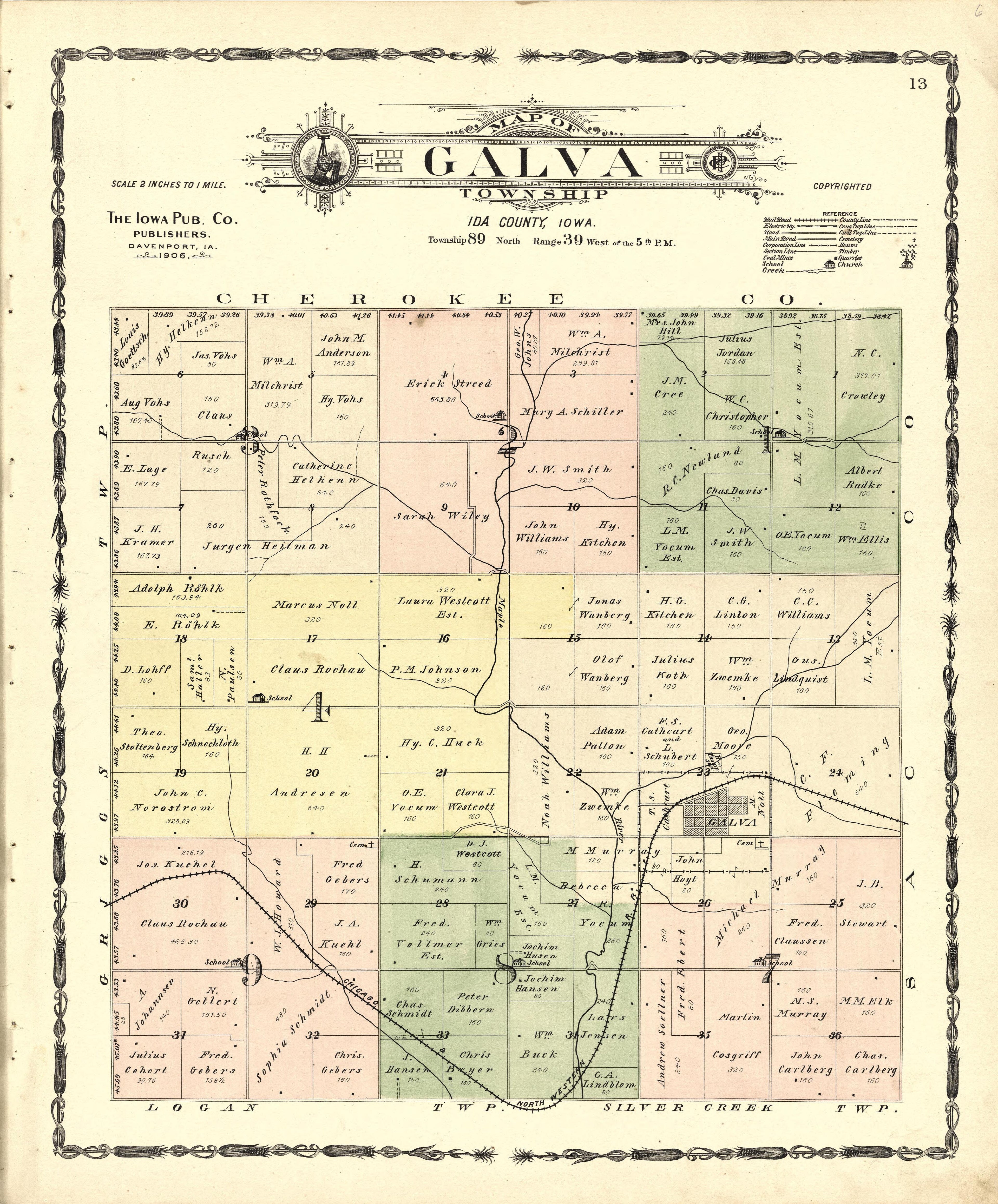 Map of Galva Township from Atlas of Ida County, Iowa : Containing Maps of Villages, Cities and Townships of the County, Maps of State, United States and World, Farmers Directory, Business Directory, General Information 1906 by Relic Map Company