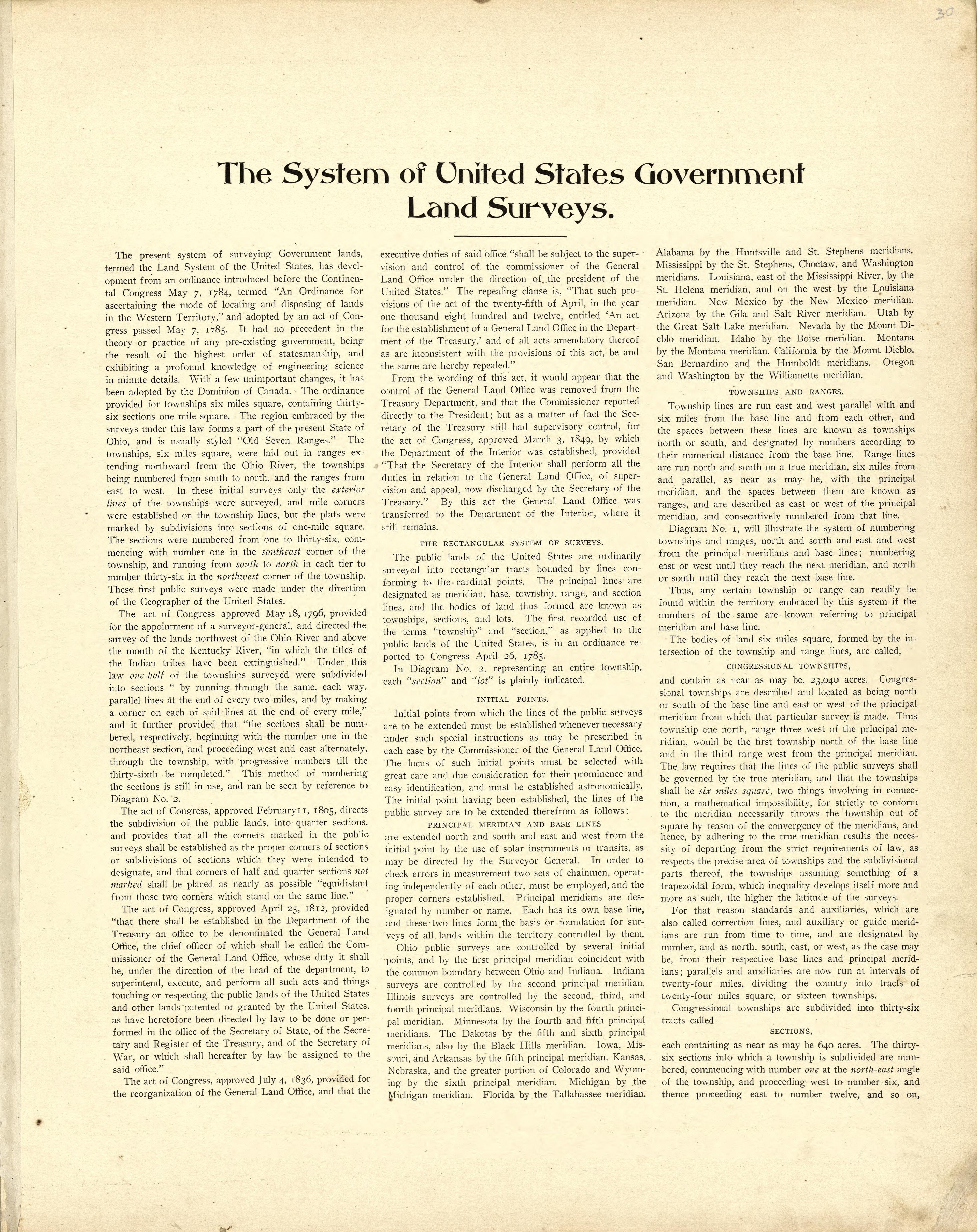 The System of United States Government Land Surveys from Atlas of Ida County, Iowa : Containing Maps of Villages, Cities and Townships of the County, Maps of State, United States and World, Farmers Directory, Business Directory, General Information 1906 by Relic Map Company