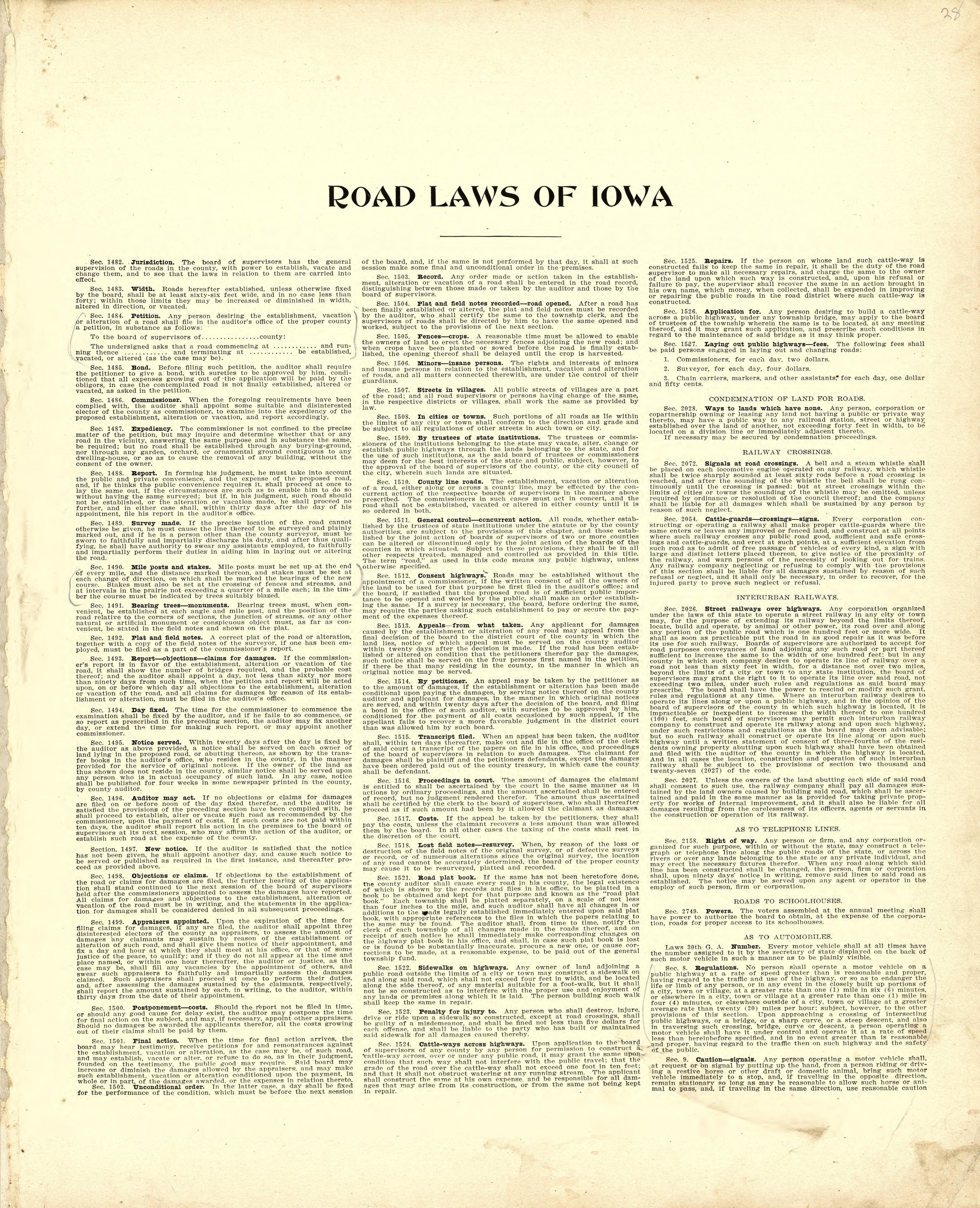 Road Laws of Iowa from Atlas of Ida County, Iowa : Containing Maps of Villages, Cities and Townships of the County, Maps of State, United States and World, Farmers Directory, Business Directory, General Information 1906 by Relic Map Company