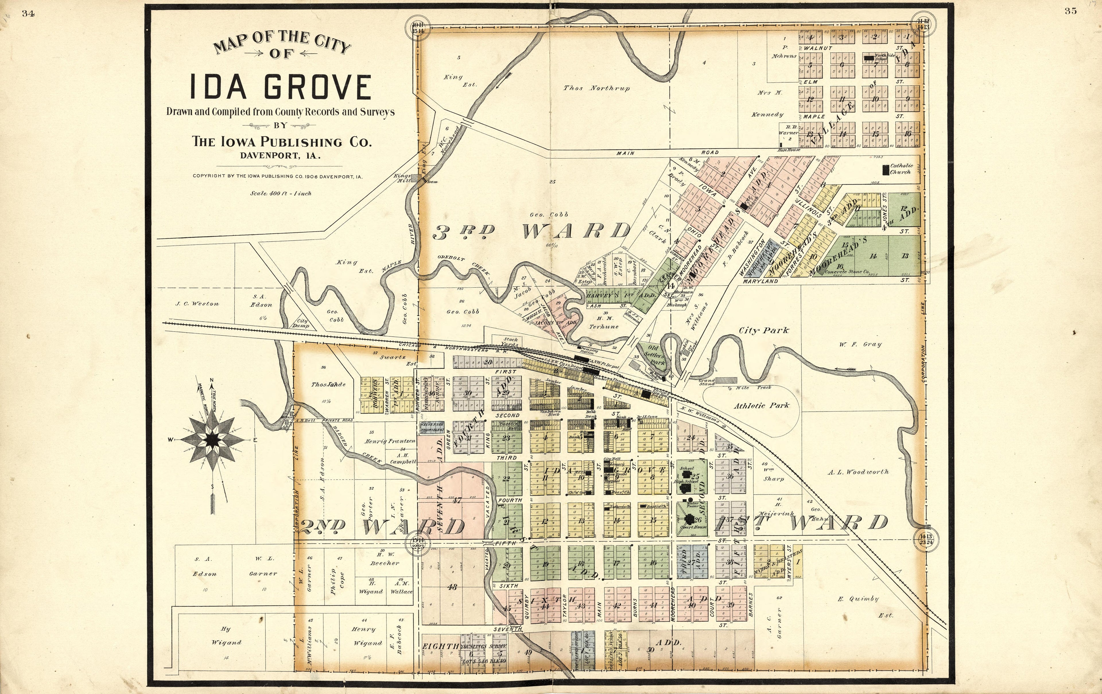 Map of the City Ida Grove from Atlas of Ida County, Iowa : Containing Maps of Villages, Cities and Townships of the County, Maps of State, United States and World, Farmers Directory, Business Directory, General Information 1906 by Relic Map Company