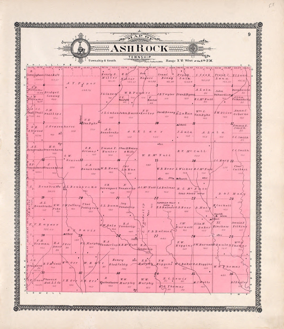 Ash Rock from Standard Atlas of Rooks County, Kansas : Including a Plat Book of the Villages, Cities and Townships of the County, Map of the State, United States and World, Patrons Directory, Reference Business … 1904 by Relic Map Company