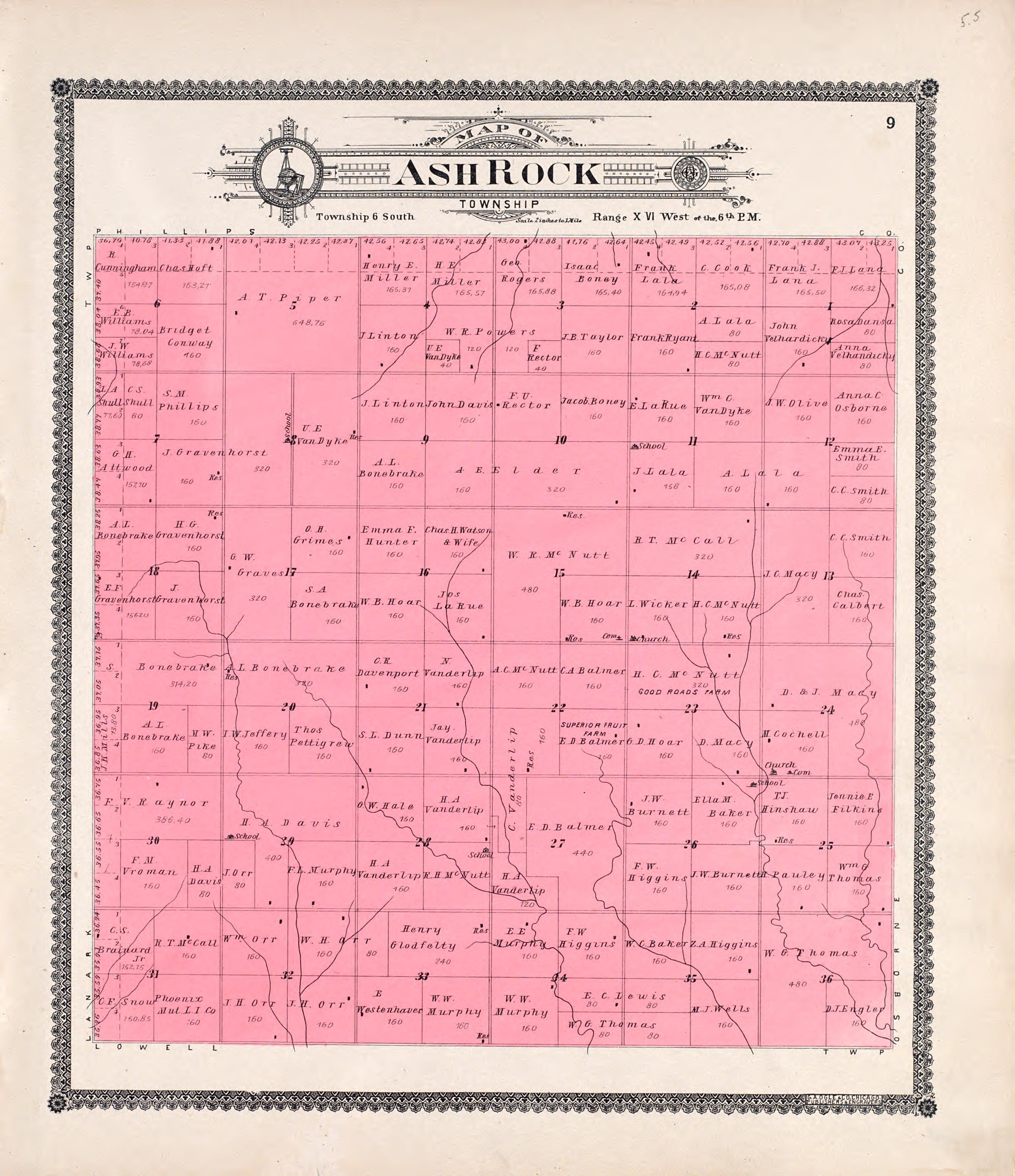 Ash Rock from Standard Atlas of Rooks County, Kansas : Including a Plat Book of the Villages, Cities and Townships of the County, Map of the State, United States and World, Patrons Directory, Reference Business … 1904 by Relic Map Company