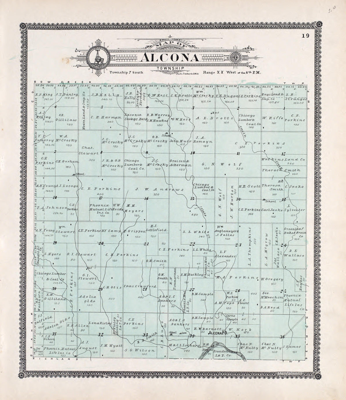 Alcona from Standard Atlas of Rooks County, Kansas : Including a Plat Book of the Villages, Cities and Townships of the County, Map of the State, United States and World, Patrons Directory, Reference Business … 1904 by Relic Map Company