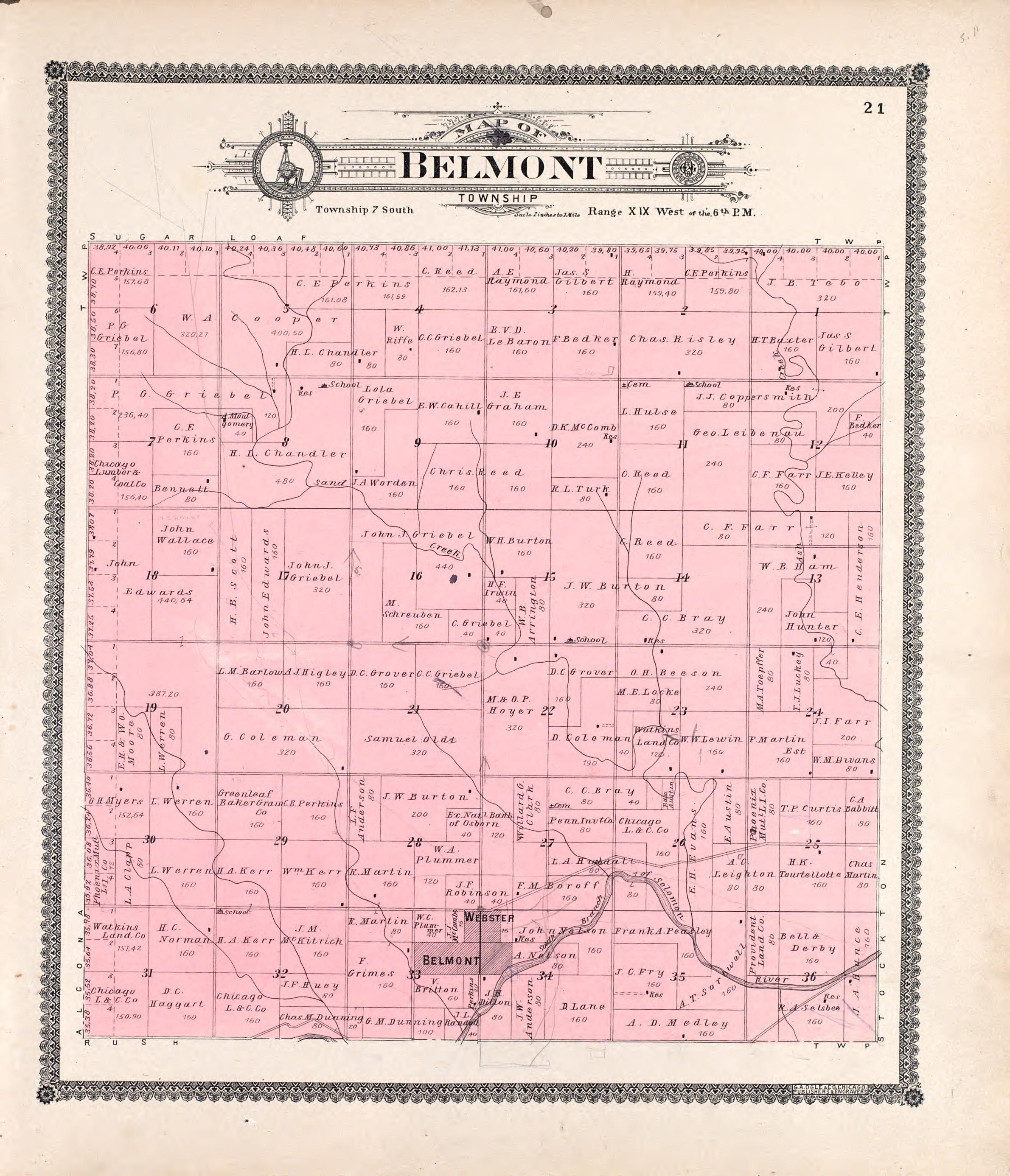 Belmont from Standard Atlas of Rooks County, Kansas : Including a Plat Book of the Villages, Cities and Townships of the County, Map of the State, United States and World, Patrons Directory, Reference Business … 1904 by Relic Map Company