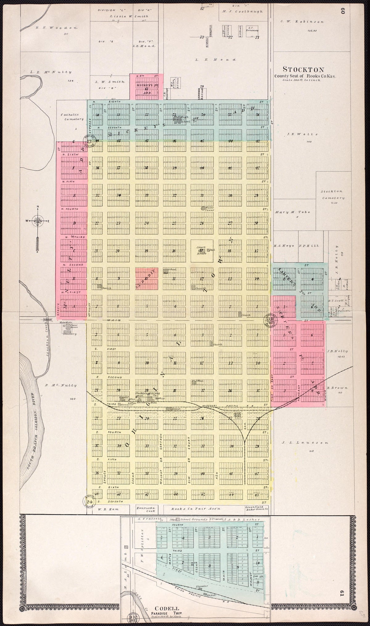 Stockton from Standard Atlas of Rooks County, Kansas : Including a Plat Book of the Villages, Cities and Townships of the County, Map of the State, United States and World, Patrons Directory, Reference Business … 1904 by Relic Map Company