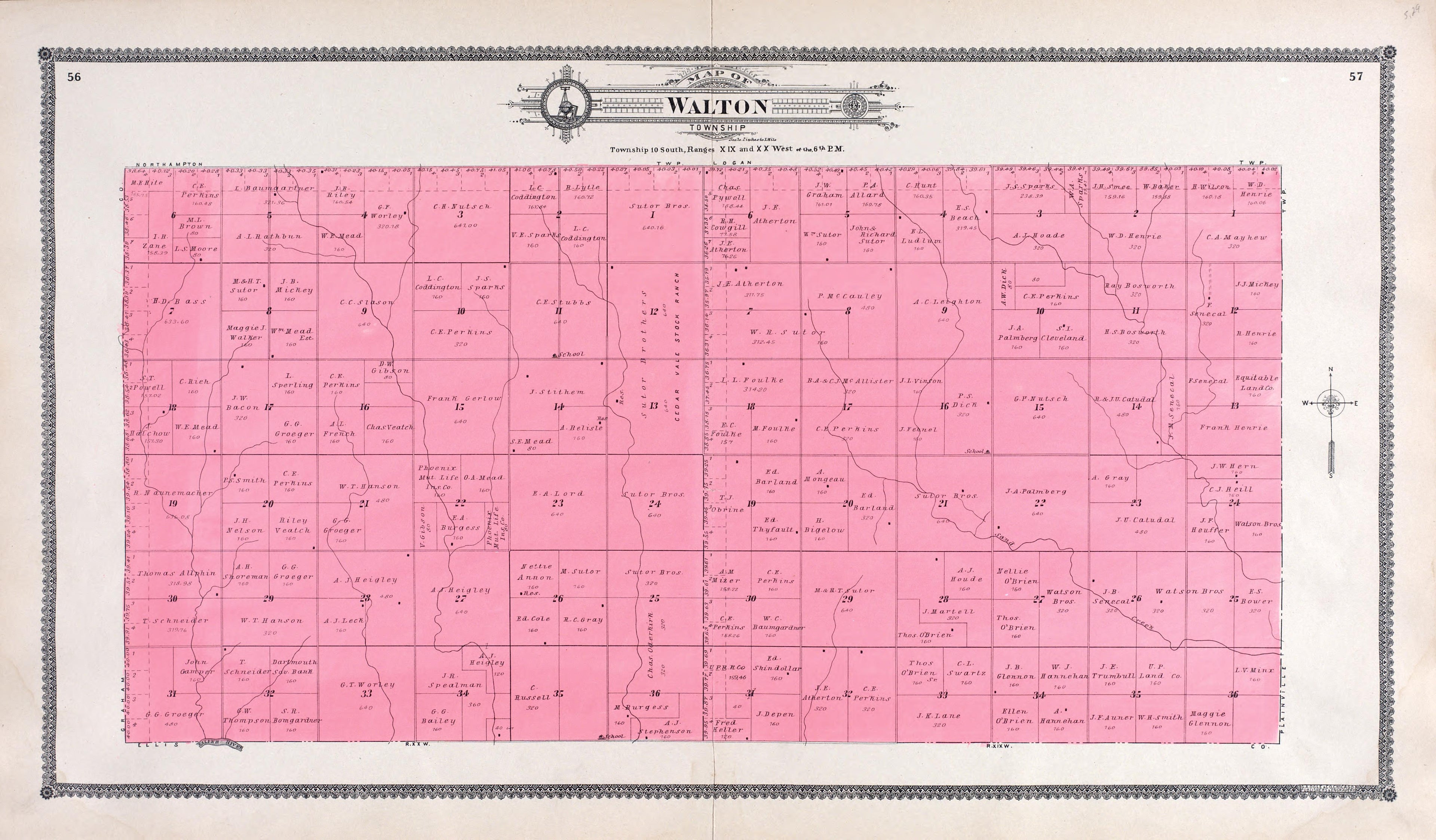 Walton from Standard Atlas of Rooks County, Kansas : Including a Plat Book of the Villages, Cities and Townships of the County, Map of the State, United States and World, Patrons Directory, Reference Business … 1904 by Relic Map Company