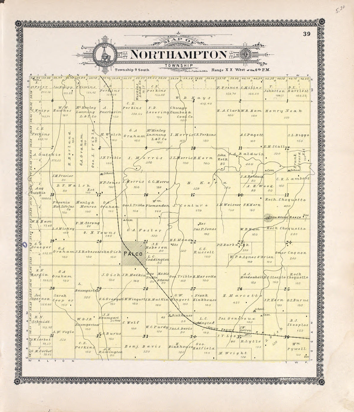 Northampton from Standard Atlas of Rooks County, Kansas : Including a Plat Book of the Villages, Cities and Townships of the County, Map of the State, United States and World, Patrons Directory, Reference Business … 1904 by Relic Map Company