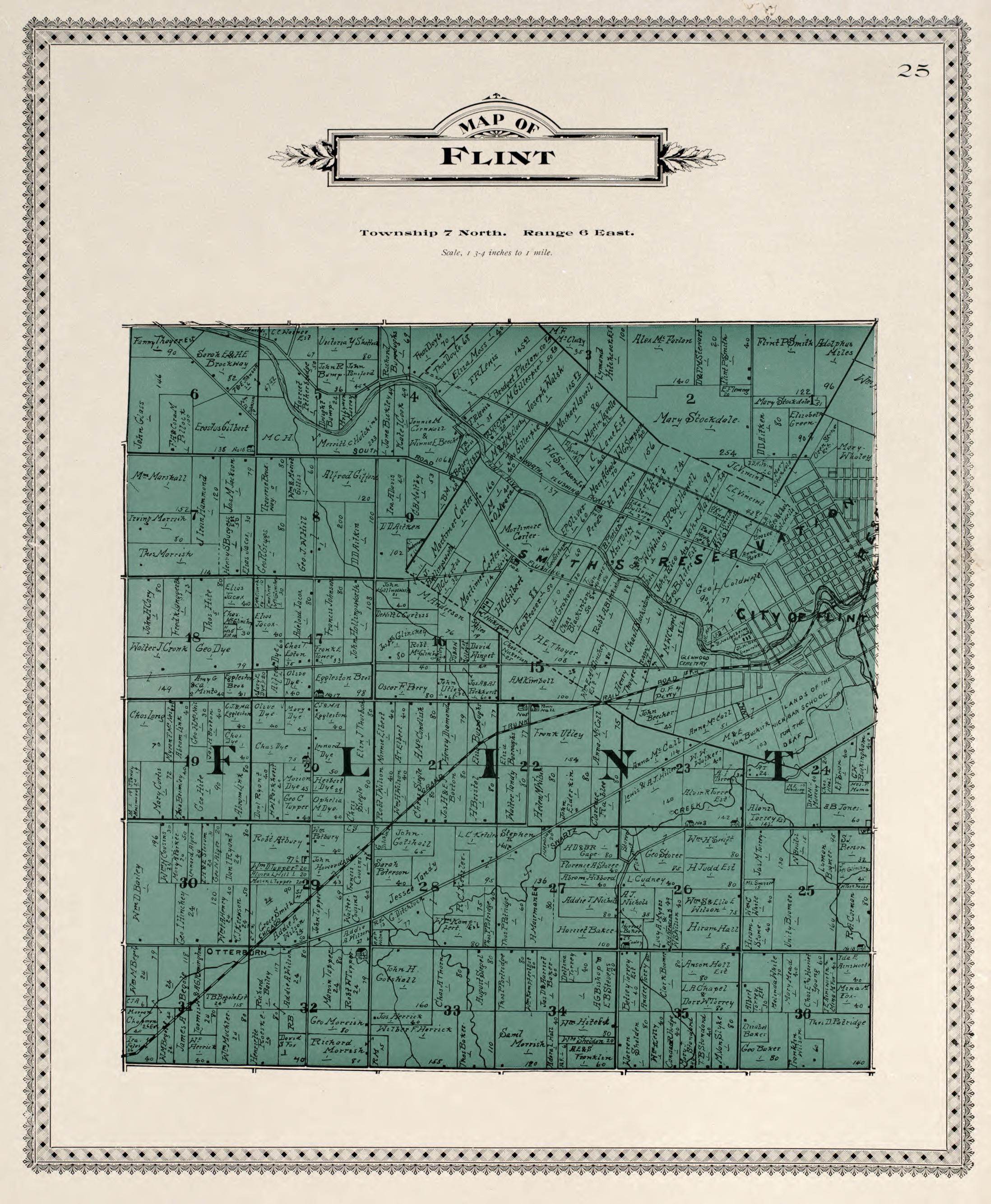 Map of Flint from Atlas of Genesee County, Michigan : Containing Maps of Every Township In the County, With Village and City Plats, Also Maps of Michigan and the United States, from Official Records 1899 by Relic Map Company