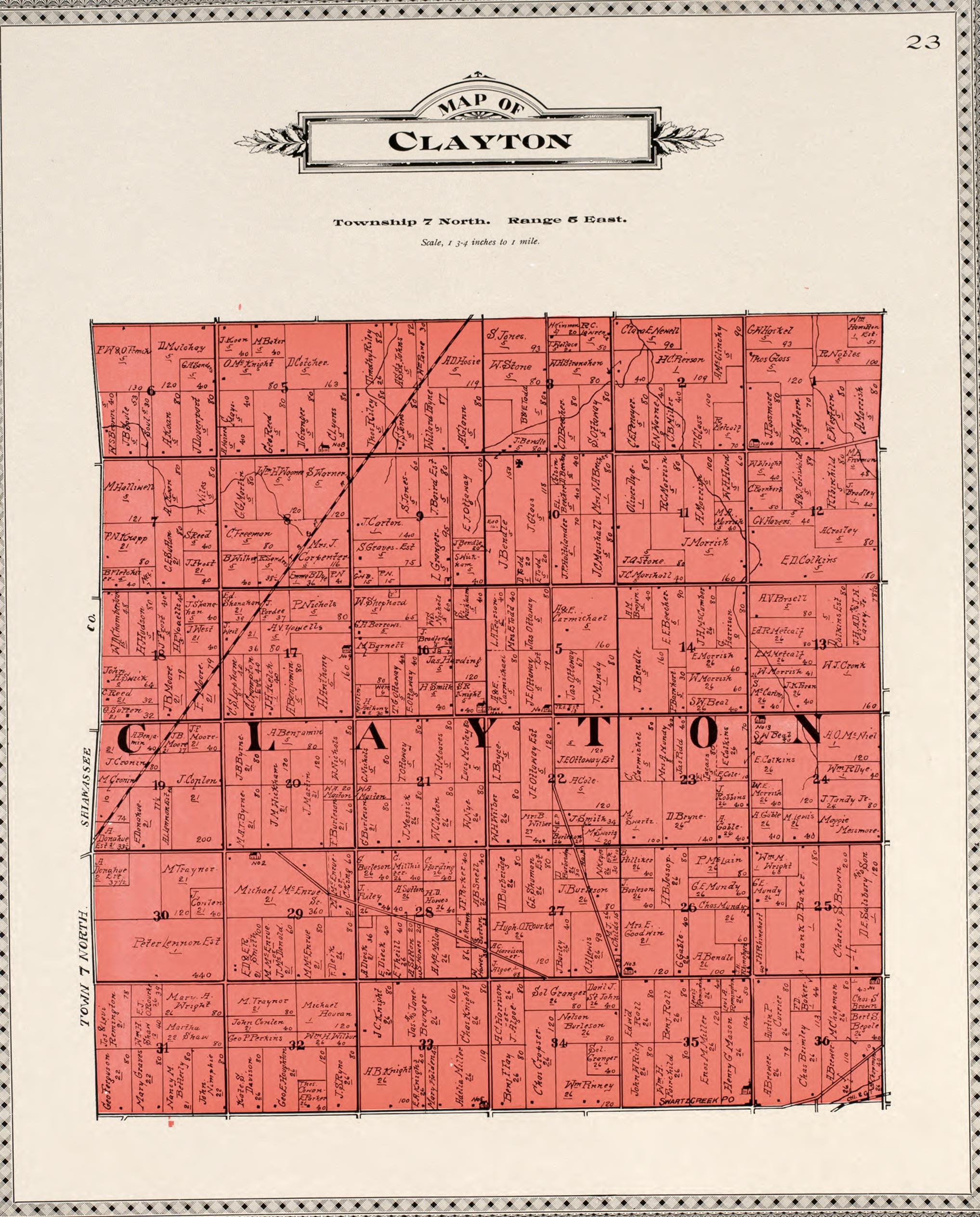 Map of Clayton from Atlas of Genesee County, Michigan : Containing Maps of Every Township In the County, With Village and City Plats, Also Maps of Michigan and the United States, from Official Records 1899 by Relic Map Company