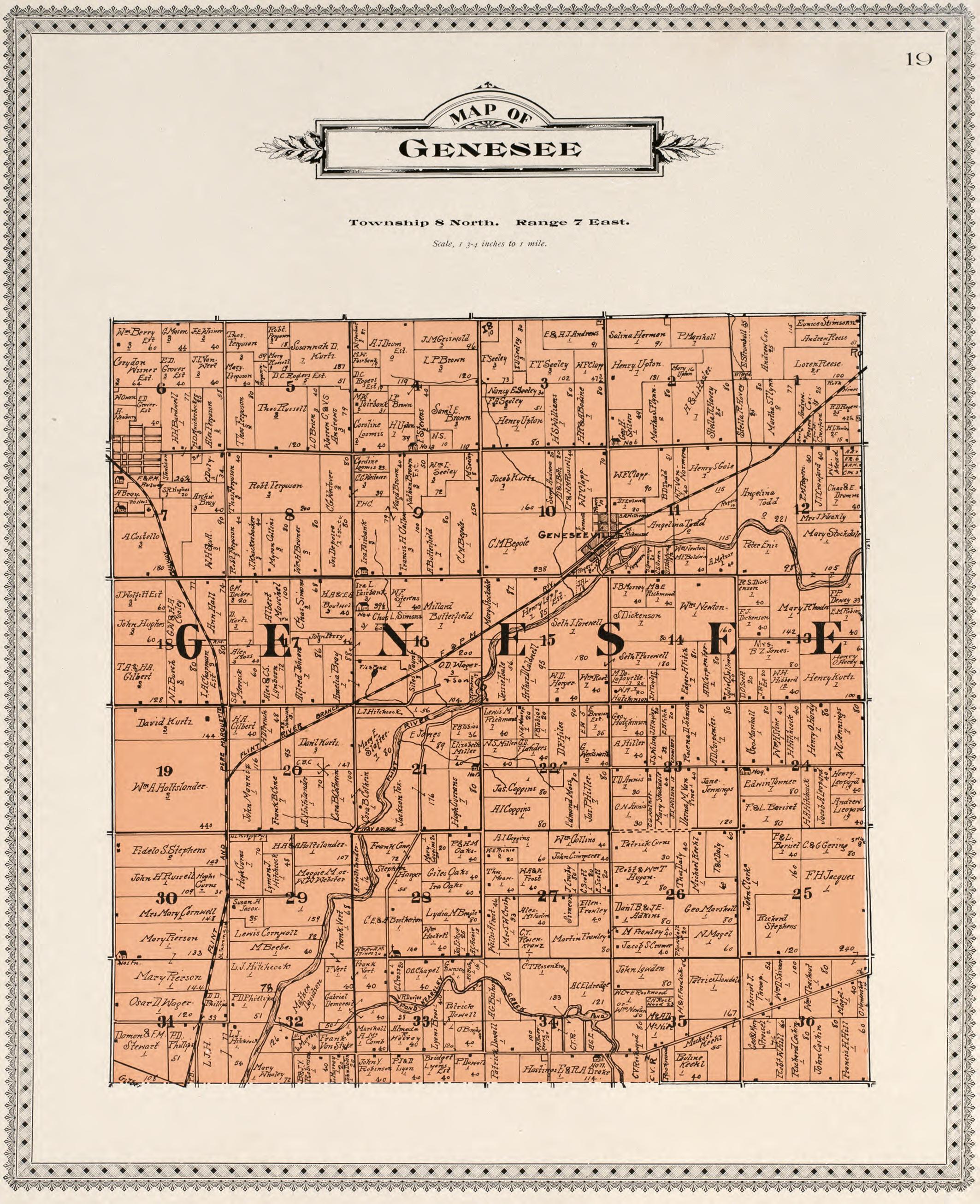 Map of Genesse from Atlas of Genesee County, Michigan : Containing Maps of Every Township In the County, With Village and City Plats, Also Maps of Michigan and the United States, from Official Records 1899 by Relic Map Company
