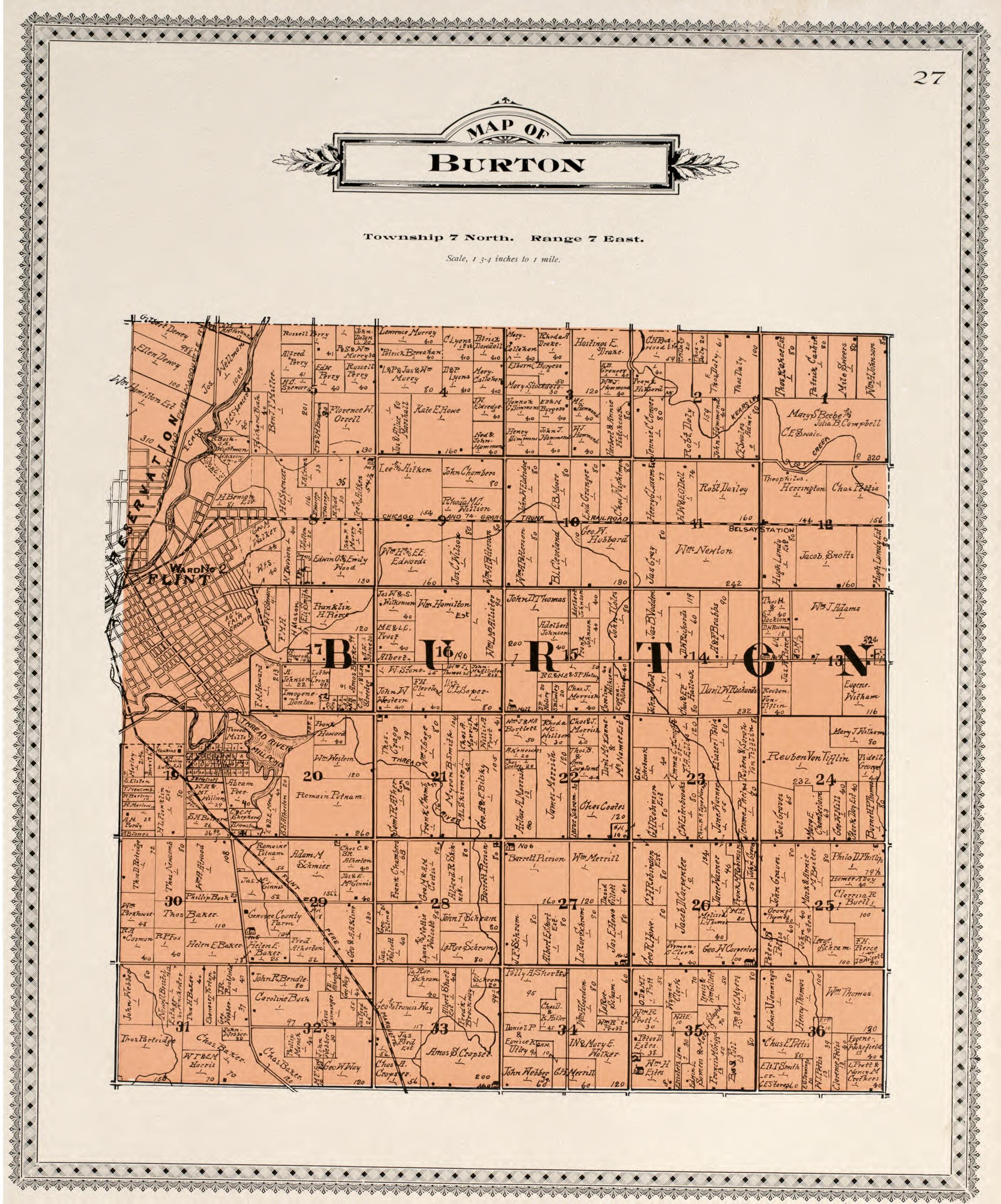 Map of Burton from Atlas of Genesee County, Michigan : Containing Maps of Every Township In the County, With Village and City Plats, Also Maps of Michigan and the United States, from Official Records 1899 by Relic Map Company