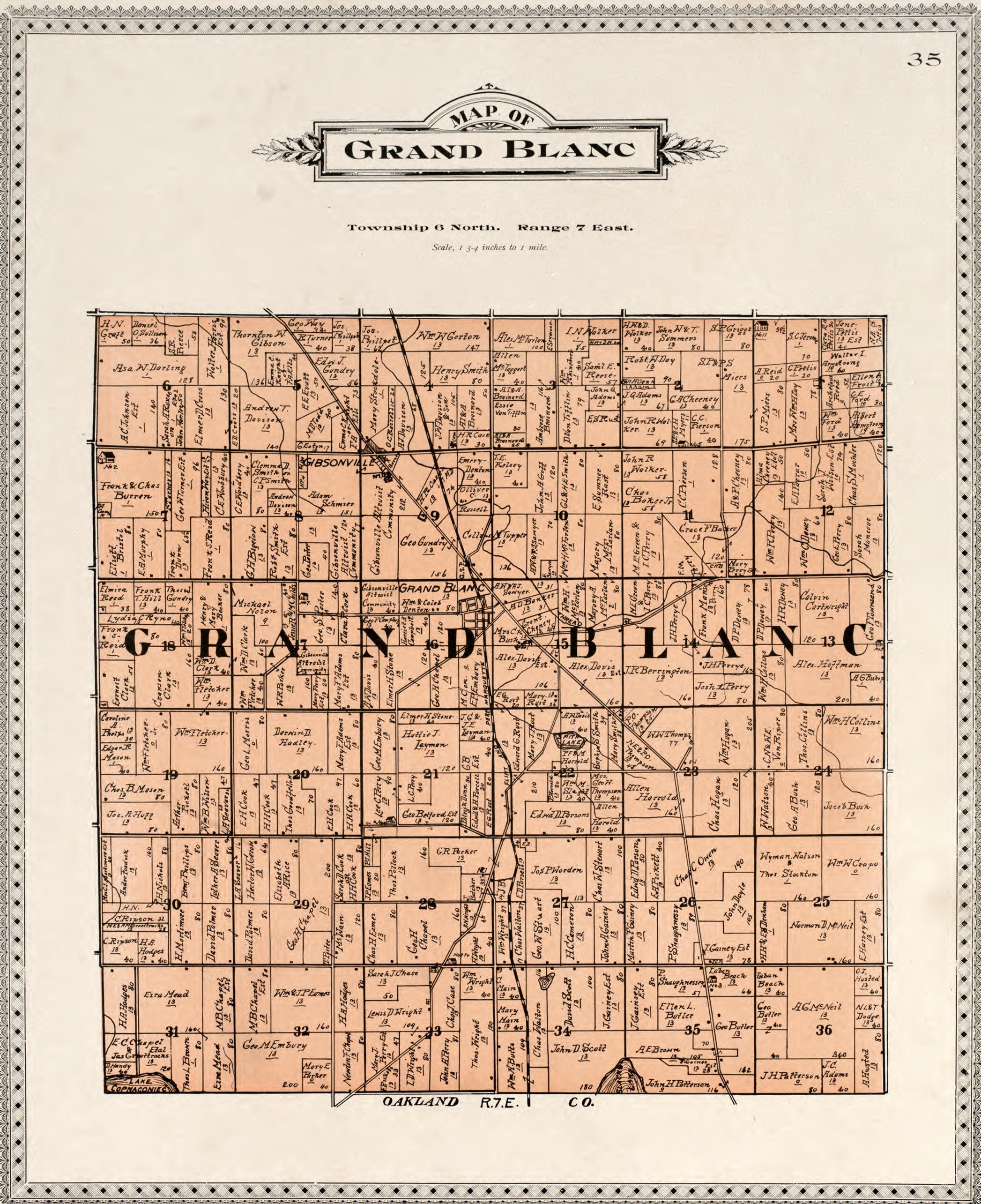 Map of Grand Blanc from Atlas of Genesee County, Michigan : Containing Maps of Every Township In the County, With Village and City Plats, Also Maps of Michigan and the United States, from Official Records 1899 by Relic Map Company