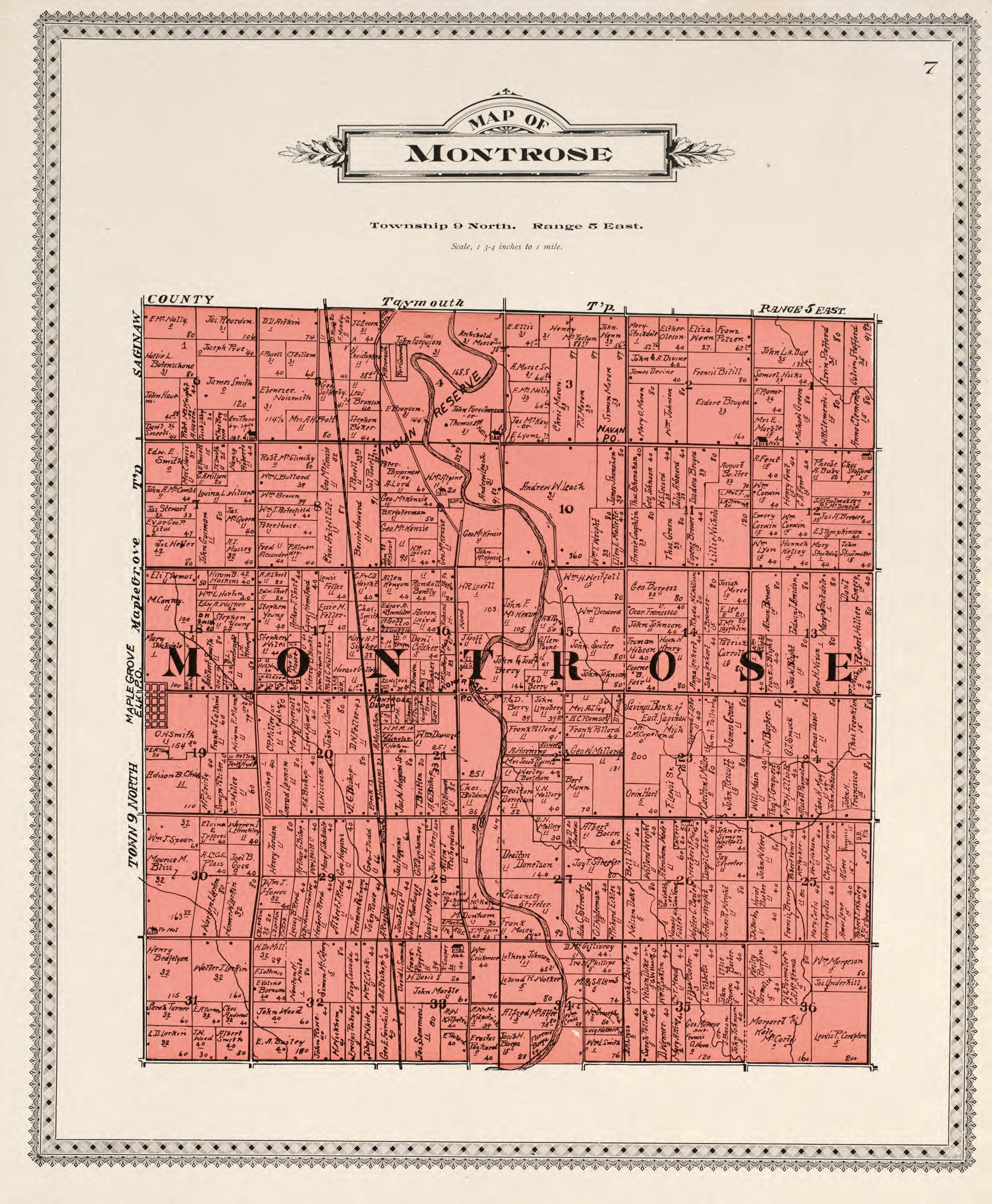 Map of Montrose from Atlas of Genesee County, Michigan : Containing Maps of Every Township In the County, With Village and City Plats, Also Maps of Michigan and the United States, from Official Records 1899 by Relic Map Company