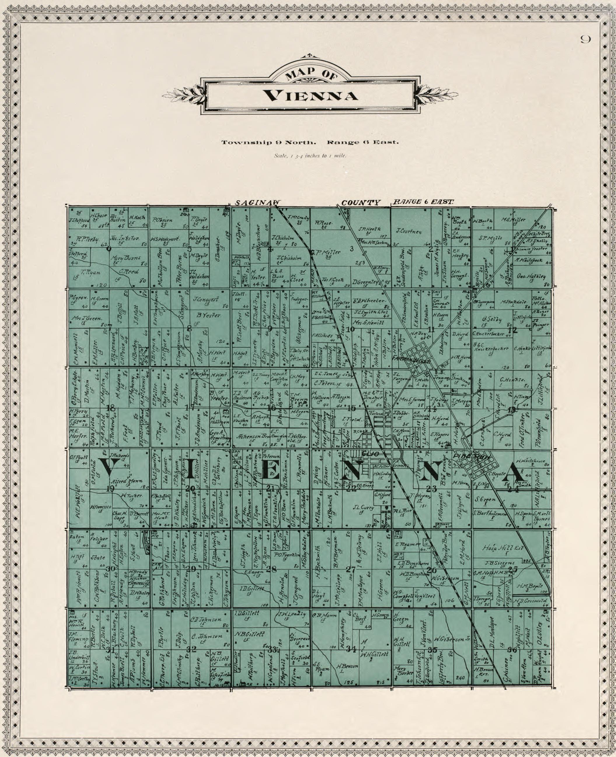 Map of Vienna from Atlas of Genesee County, Michigan : Containing Maps of Every Township In the County, With Village and City Plats, Also Maps of Michigan and the United States, from Official Records 1899 by Relic Map Company