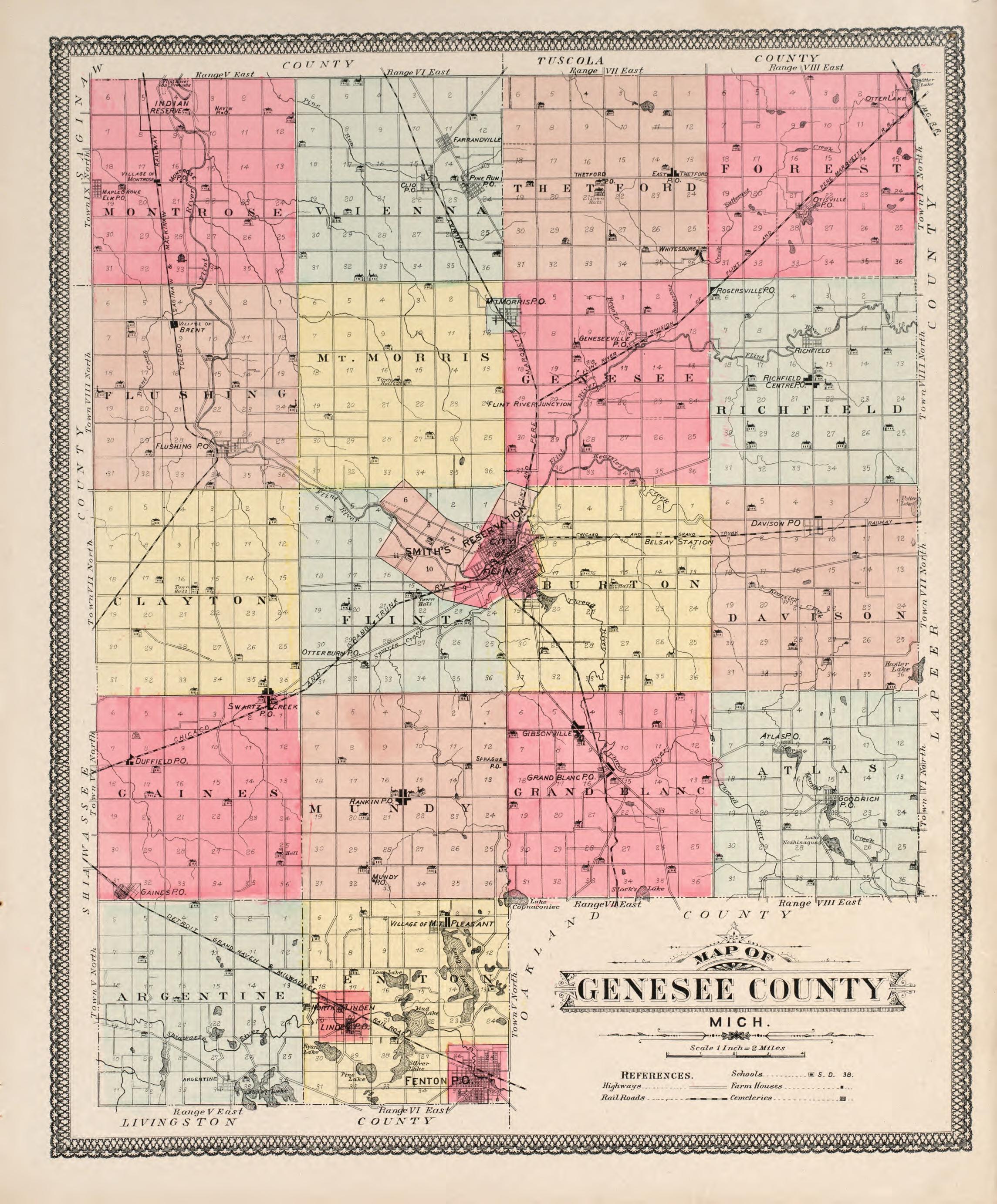 Genesee County from Atlas of Genesee County, Michigan : Containing Maps of Every Township In the County, With Village and City Plats, Also Maps of Michigan and the United States, from Official Records 1899 by Relic Map Company