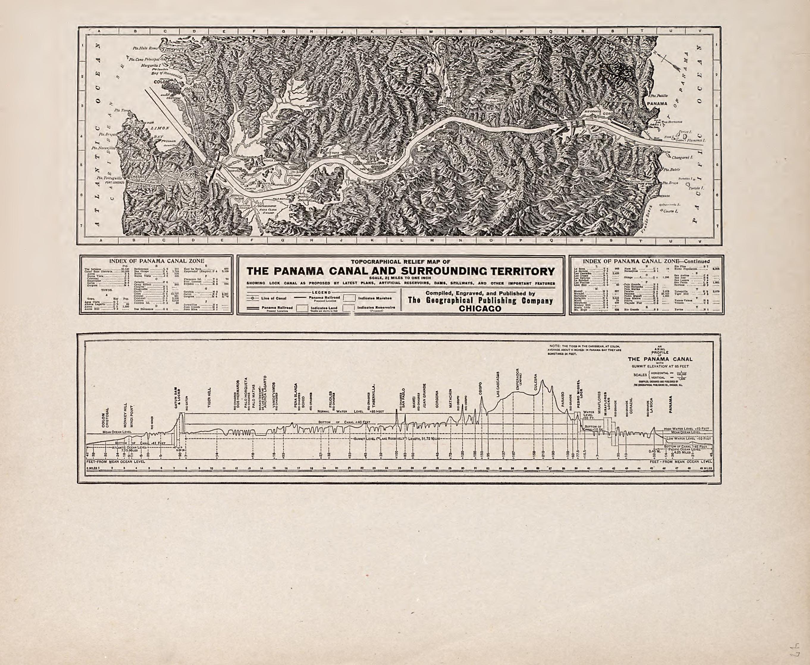 Panama Canal and Surrounding Territory from Atlas of Allamakee County, Iowa : Containing Maps of Townships of the County, Maps of State, United States and World, Farmers Directory, Analysis of the System of U.S. Land Surveys 1917 by Relic Map Company