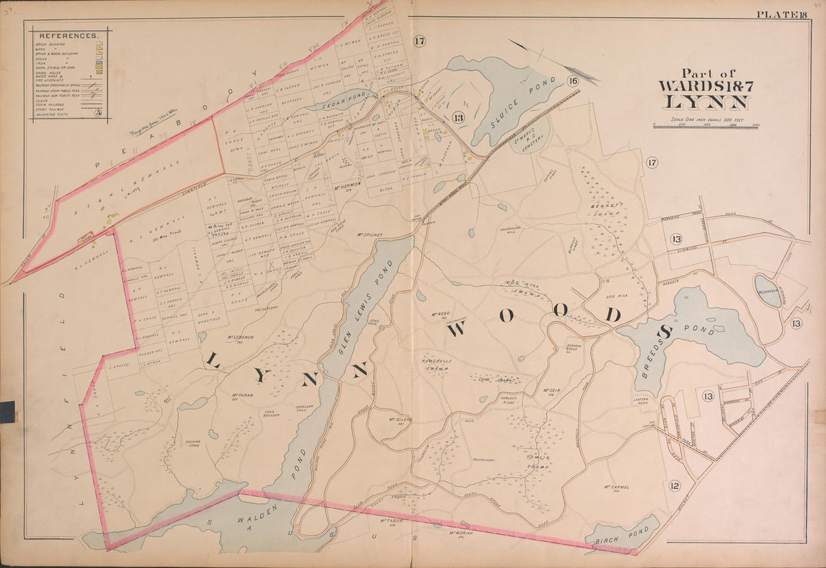 Lynn--Plate 18 from Atlas of the City of Lynn, Massachusetts : Including Also the Towns of Swampscott and Saugus : Based Upon, and Carefully Compiled From, the Best Obtainable Public and Private Sources, Together With … 1897 by Relic Map Company