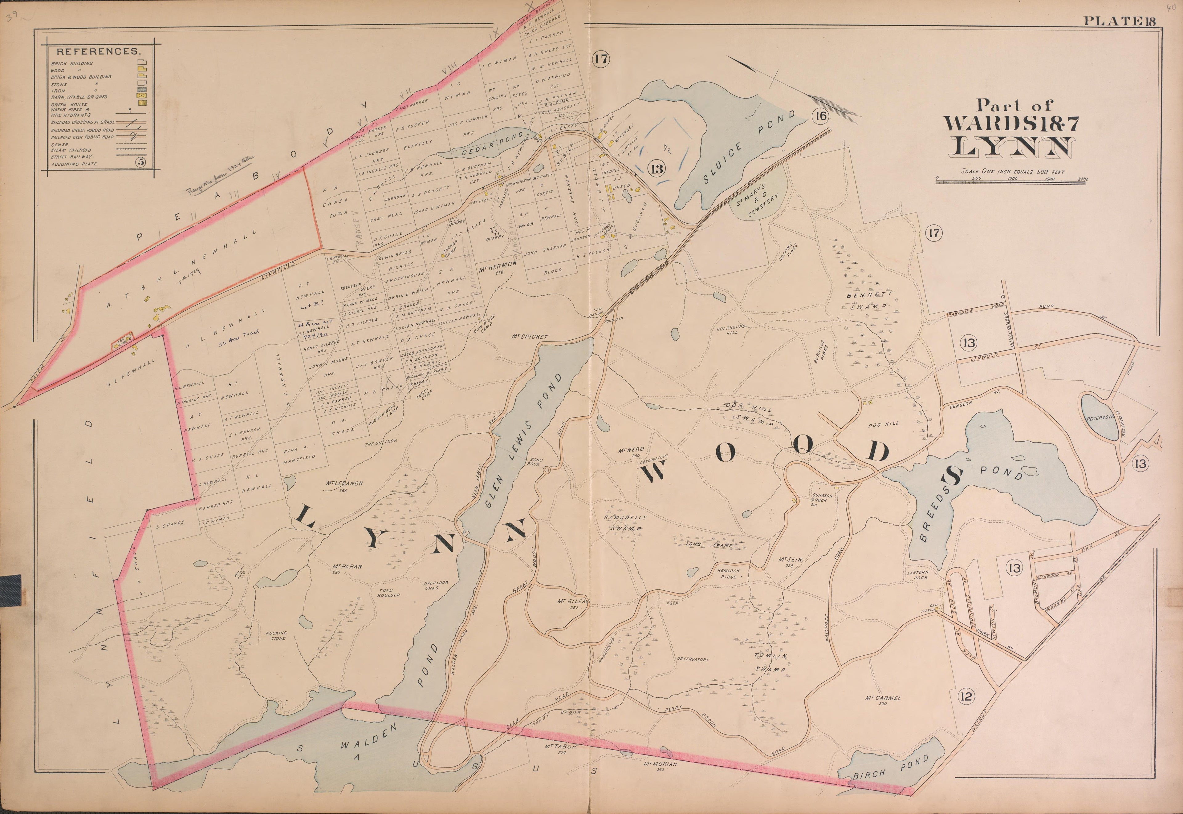 Lynn--Plate 18 from Atlas of the City of Lynn, Massachusetts : Including Also the Towns of Swampscott and Saugus : Based Upon, and Carefully Compiled From, the Best Obtainable Public and Private Sources, Together With … 1897 by Relic Map Company