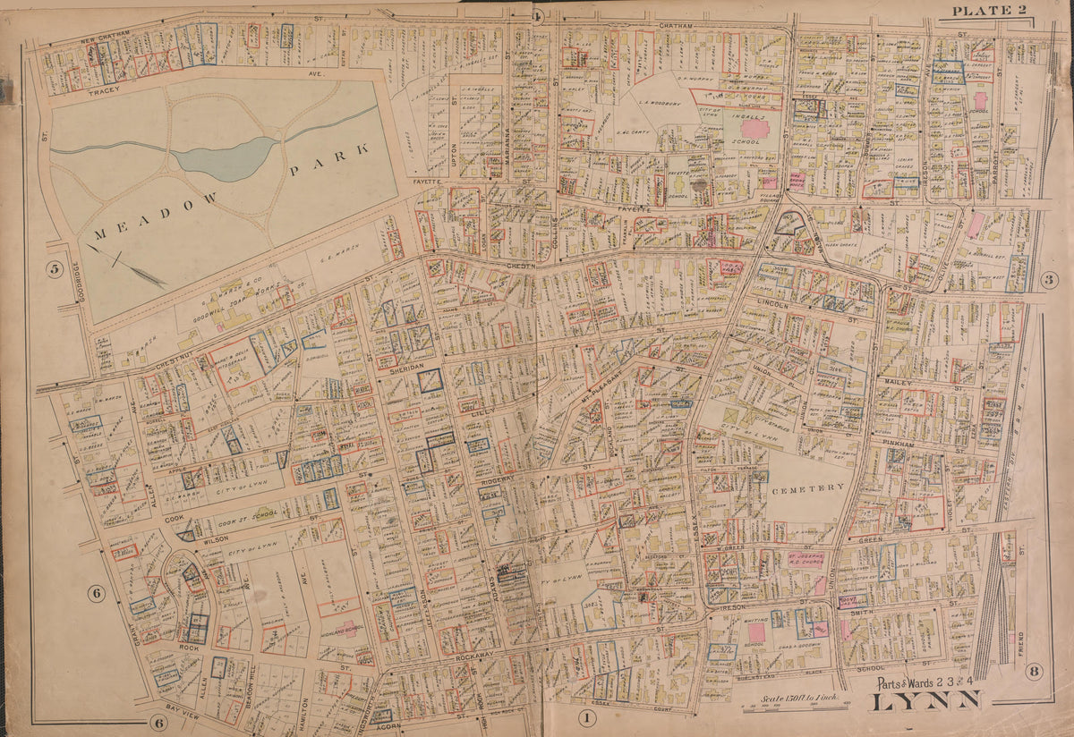 Lynn--Plate 2 from Atlas of the City of Lynn, Massachusetts : Including Also the Towns of Swampscott and Saugus : Based Upon, and Carefully Compiled From, the Best Obtainable Public and Private Sources, Together With … 1897 by Relic Map Company