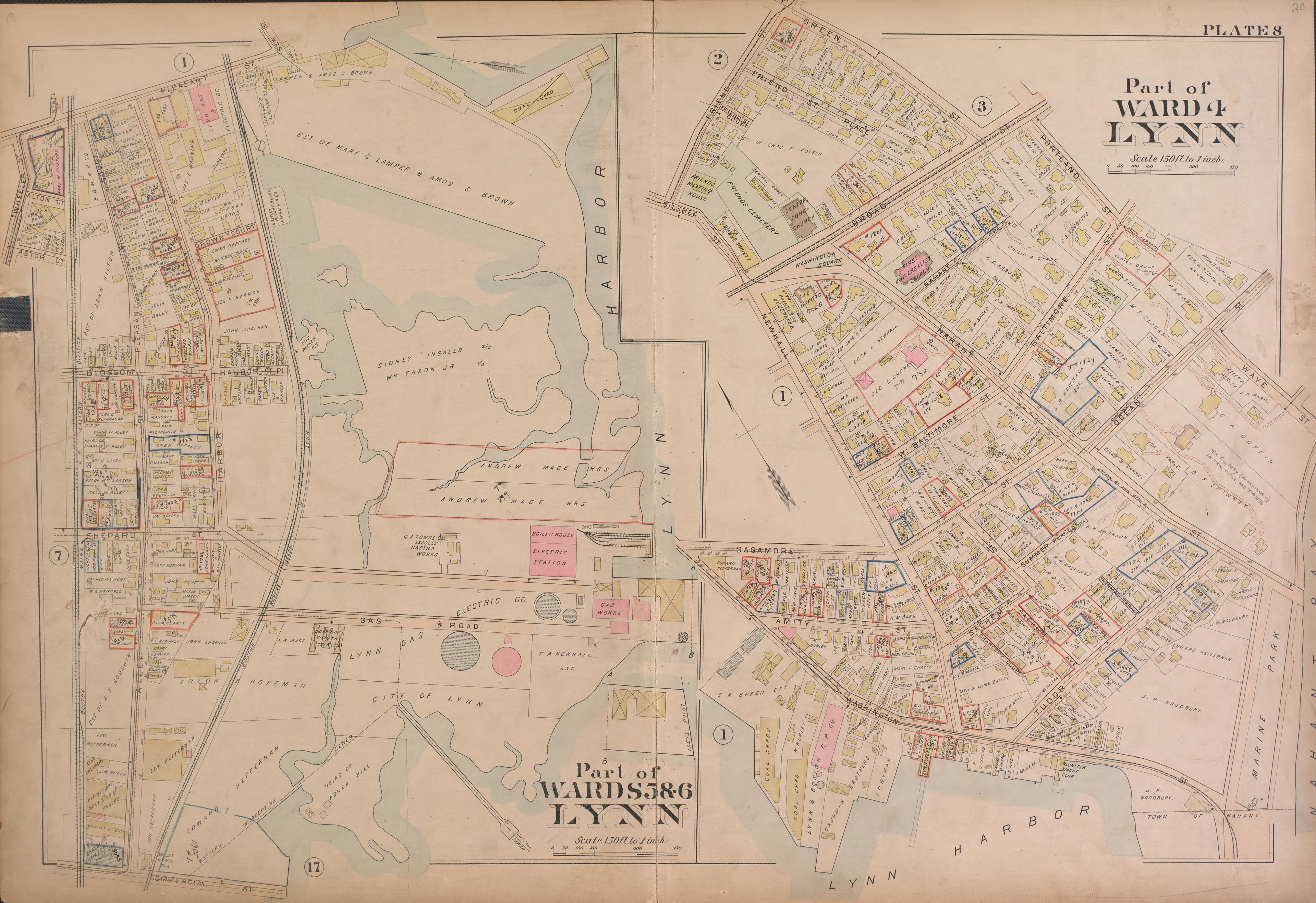 Lynn--Plate 8 from Atlas of the City of Lynn, Massachusetts : Including Also the Towns of Swampscott and Saugus : Based Upon, and Carefully Compiled From, the Best Obtainable Public and Private Sources, Together With … 1897 by Relic Map Company