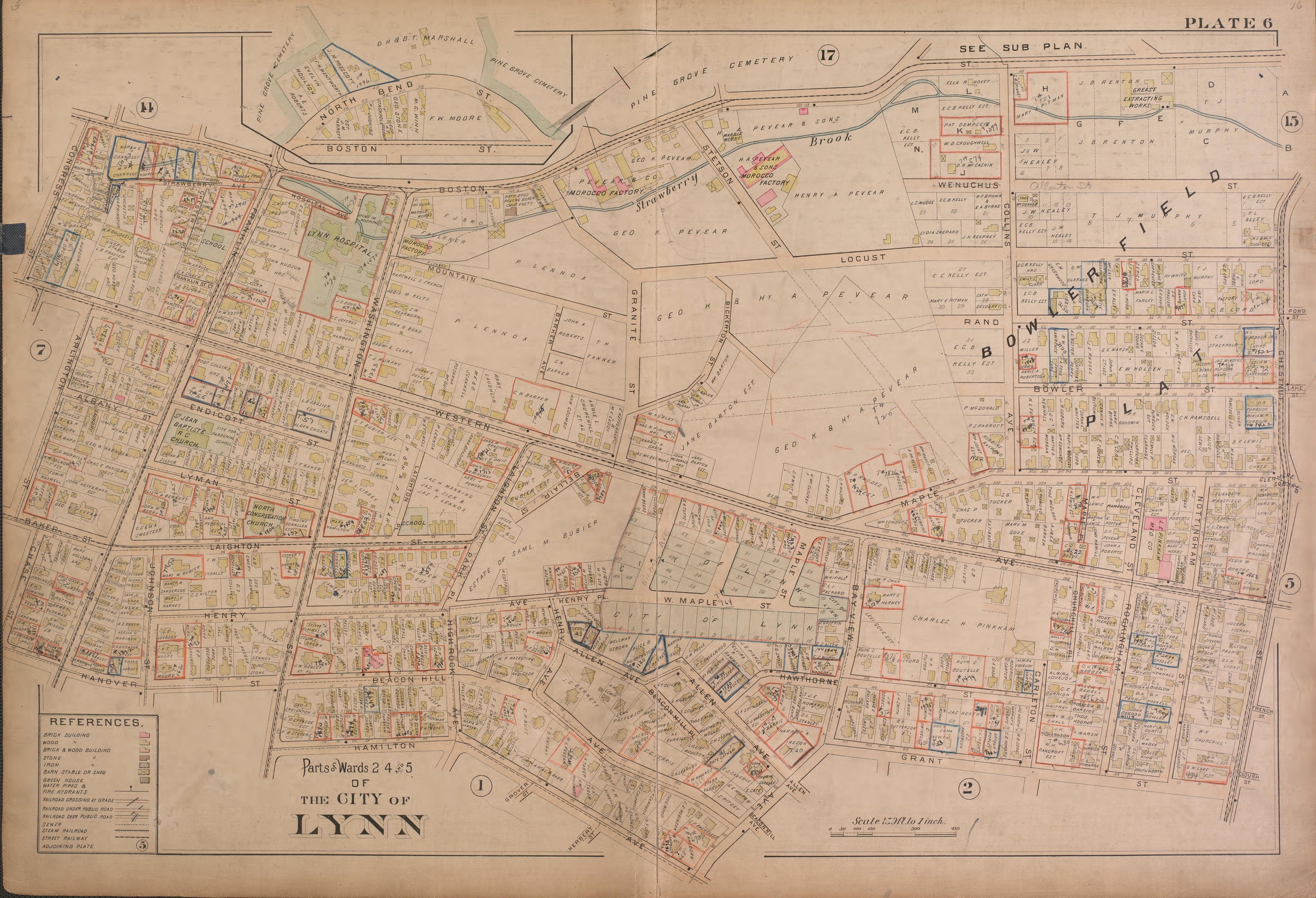 Lynn--Plate 6 from Atlas of the City of Lynn, Massachusetts : Including Also the Towns of Swampscott and Saugus : Based Upon, and Carefully Compiled From, the Best Obtainable Public and Private Sources, Together With … 1897 by Relic Map Company