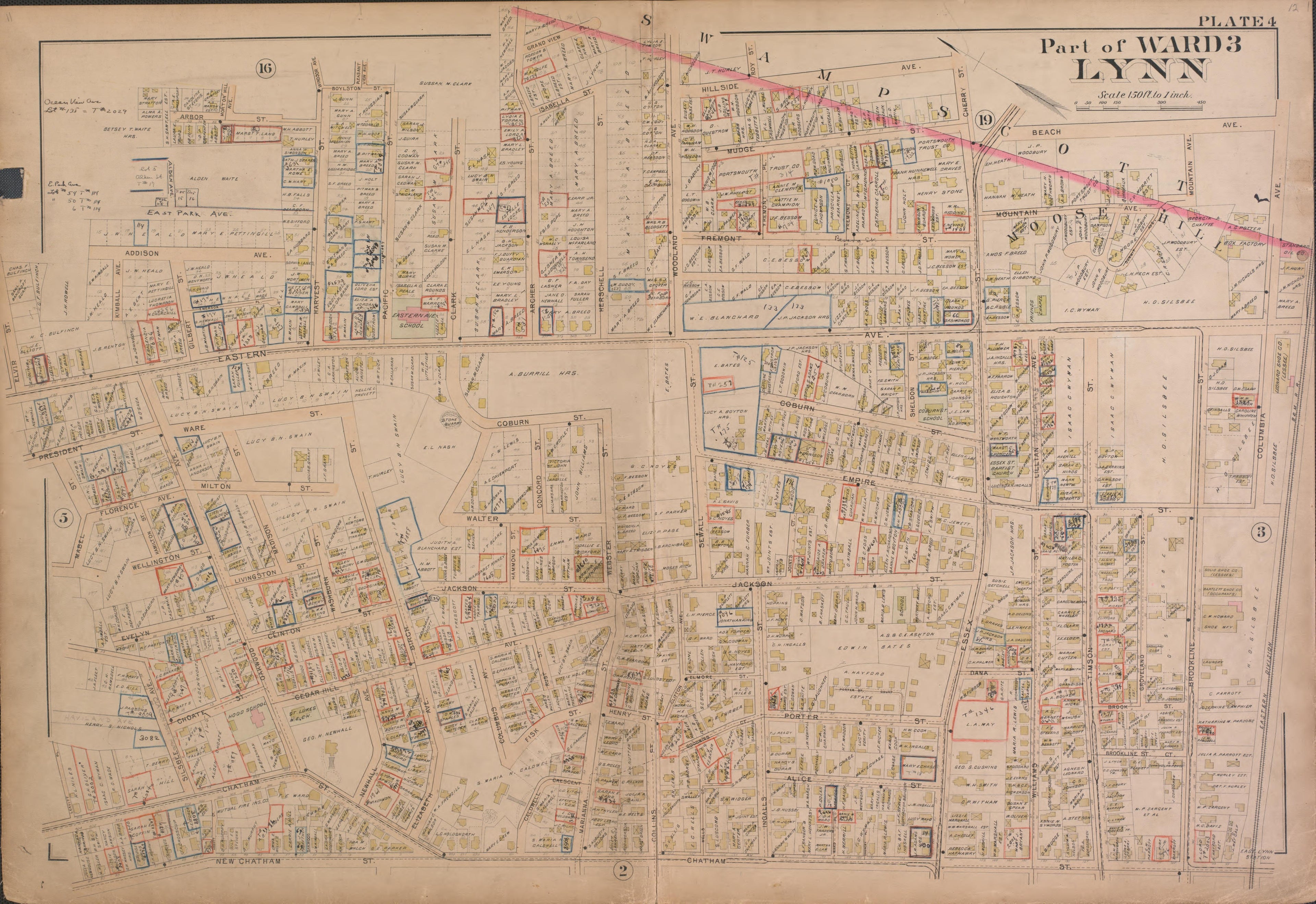 Lynn--Plate 4 from Atlas of the City of Lynn, Massachusetts : Including Also the Towns of Swampscott and Saugus : Based Upon, and Carefully Compiled From, the Best Obtainable Public and Private Sources, Together With … 1897 by Relic Map Company
