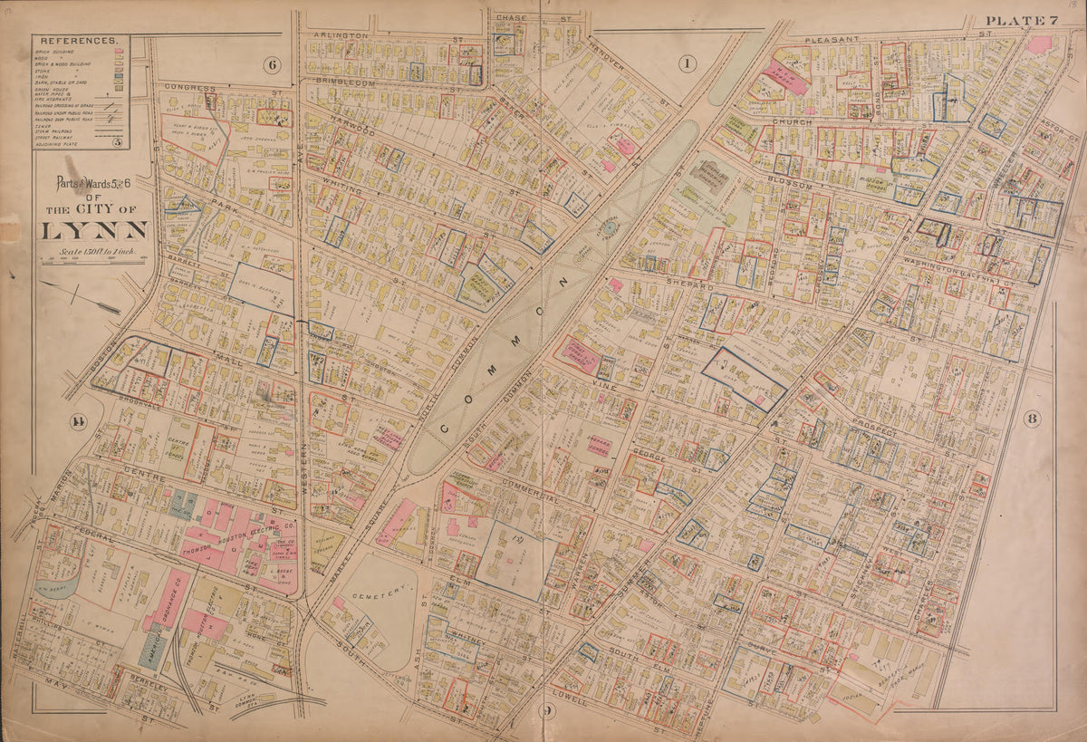 Lynn--Plate 7 from Atlas of the City of Lynn, Massachusetts : Including Also the Towns of Swampscott and Saugus : Based Upon, and Carefully Compiled From, the Best Obtainable Public and Private Sources, Together With … 1897 by Relic Map Company