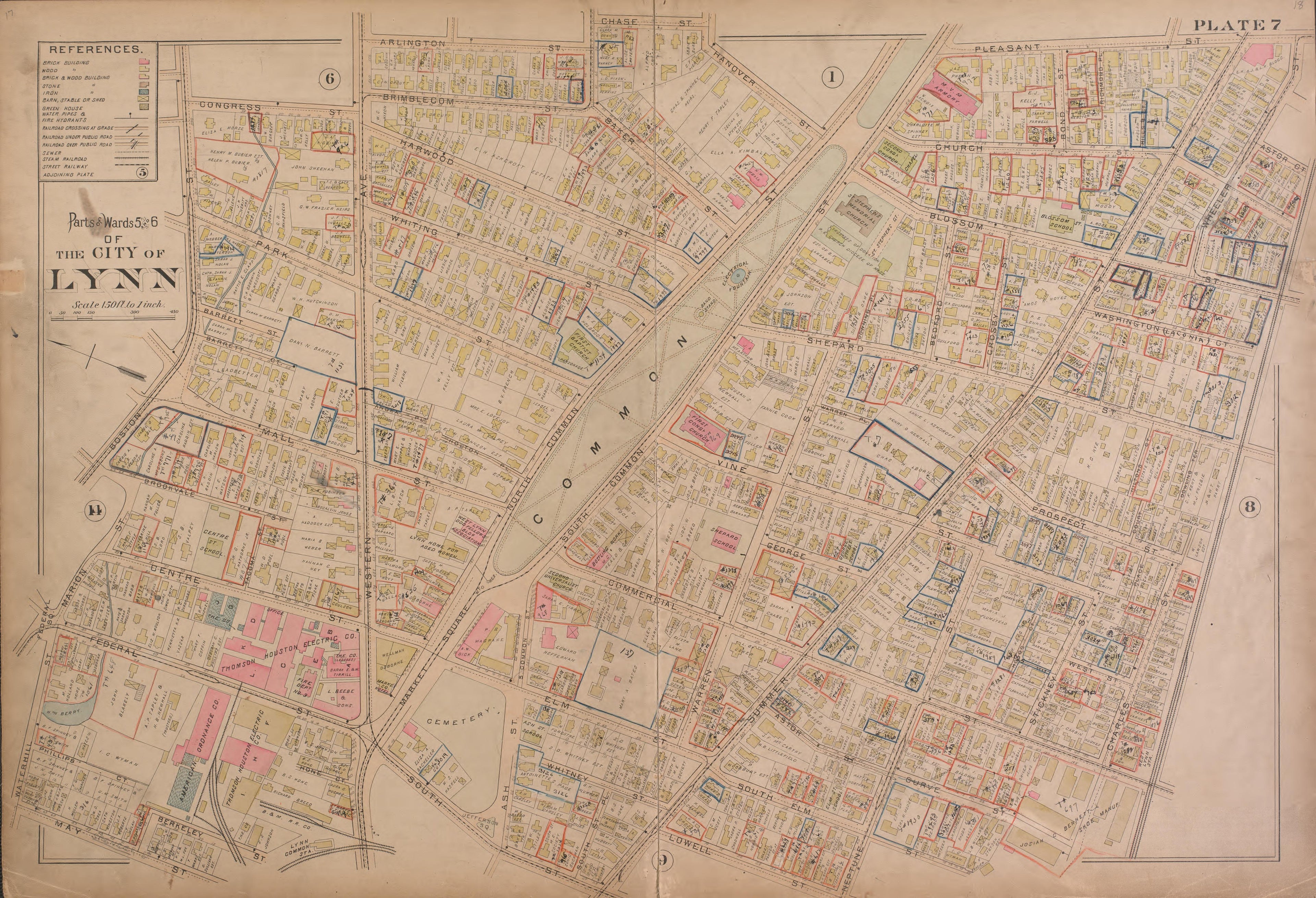 Lynn--Plate 7 from Atlas of the City of Lynn, Massachusetts : Including Also the Towns of Swampscott and Saugus : Based Upon, and Carefully Compiled From, the Best Obtainable Public and Private Sources, Together With … 1897 by Relic Map Company