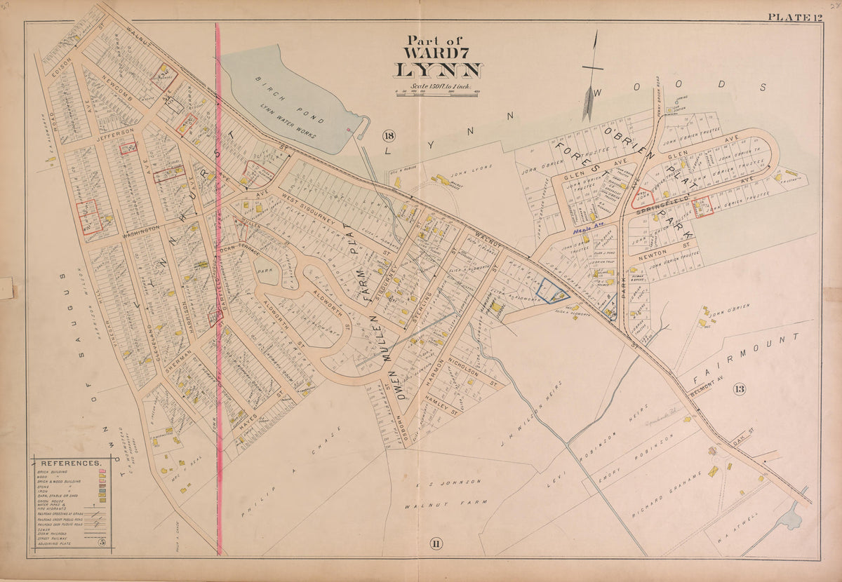 Lynn--Plate 12 from Atlas of the City of Lynn, Massachusetts : Including Also the Towns of Swampscott and Saugus : Based Upon, and Carefully Compiled From, the Best Obtainable Public and Private Sources, Together With … 1897 by Relic Map Company