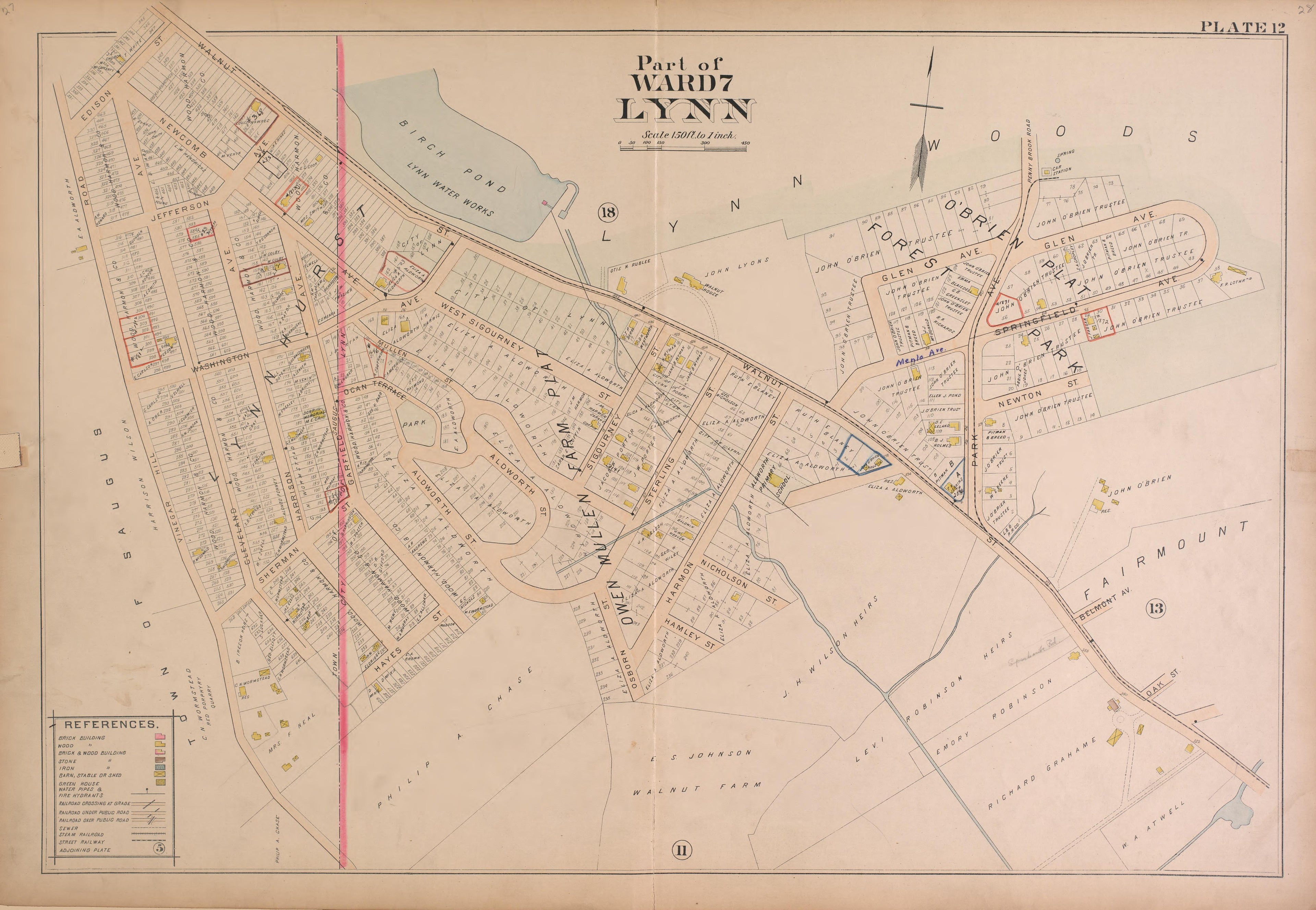 Lynn--Plate 12 from Atlas of the City of Lynn, Massachusetts : Including Also the Towns of Swampscott and Saugus : Based Upon, and Carefully Compiled From, the Best Obtainable Public and Private Sources, Together With … 1897 by Relic Map Company