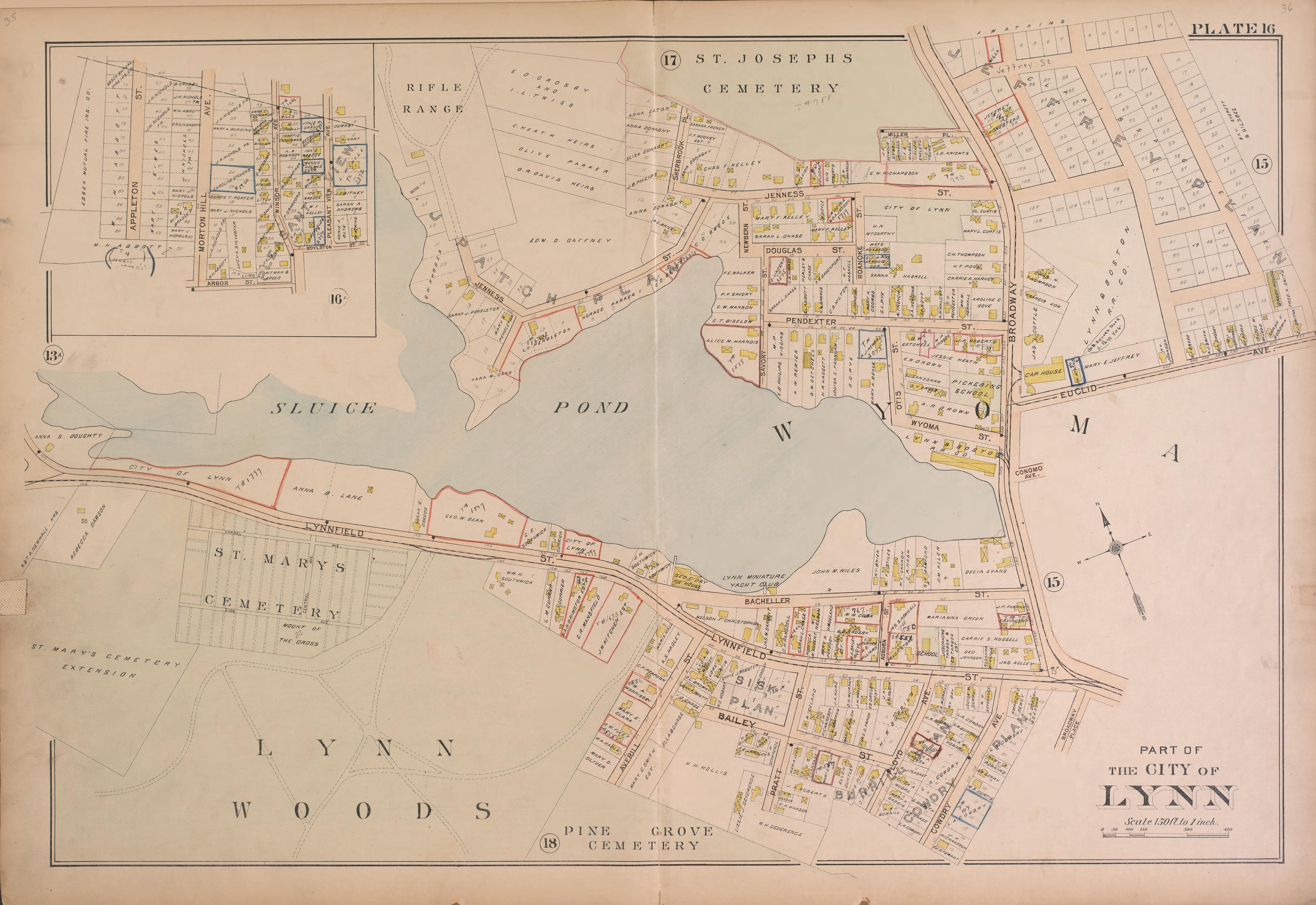 Lynn--Plate 16 from Atlas of the City of Lynn, Massachusetts : Including Also the Towns of Swampscott and Saugus : Based Upon, and Carefully Compiled From, the Best Obtainable Public and Private Sources, Together With … 1897 by Relic Map Company