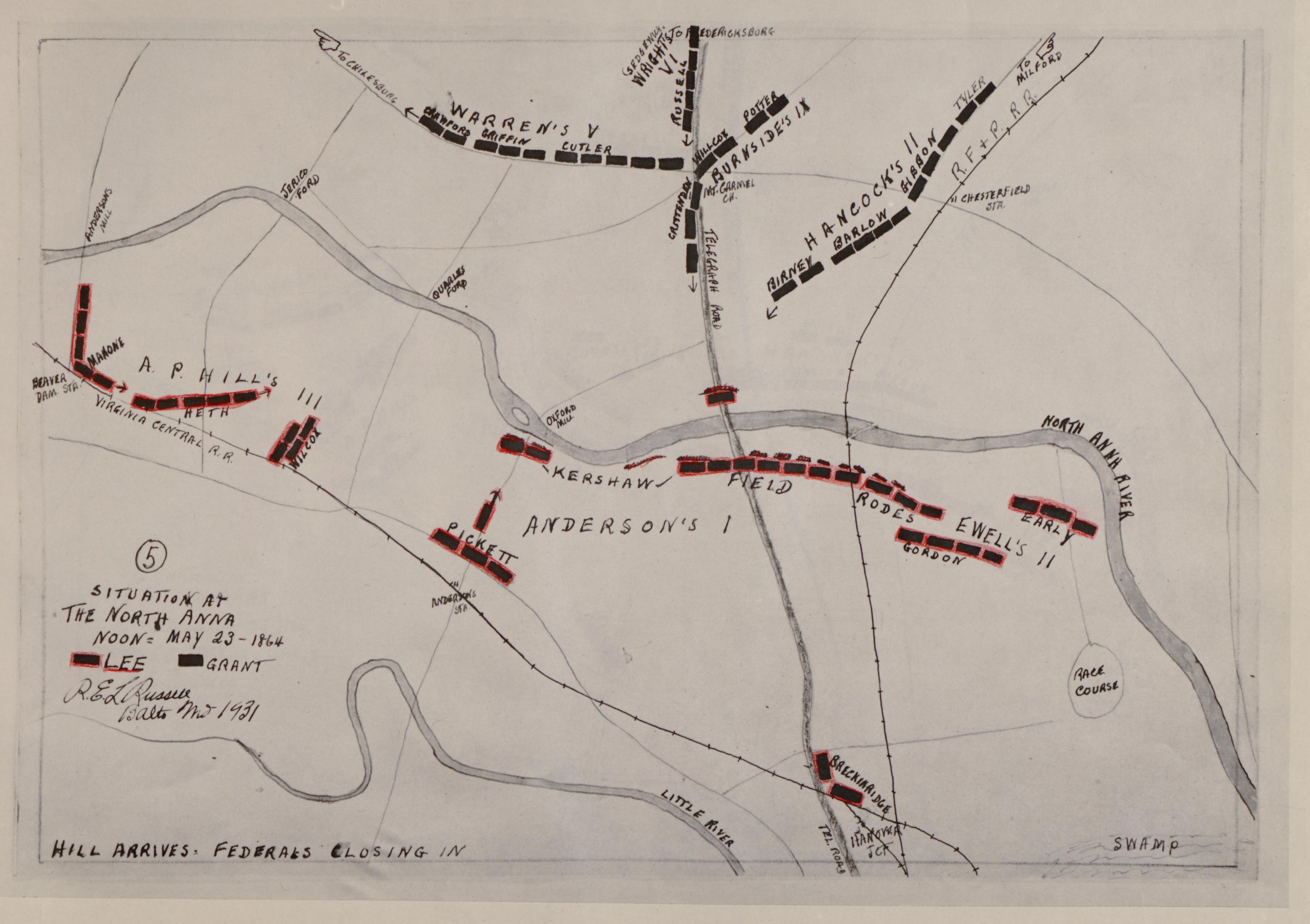 No 5 - Situation at the North Anna - Noon, May 23 -1864 from the North Anna and Movement from Spottsylvania sic, May 21-26, 1864 Between Lee, 50,000 and Grant, 100,000 by Relic Map Company