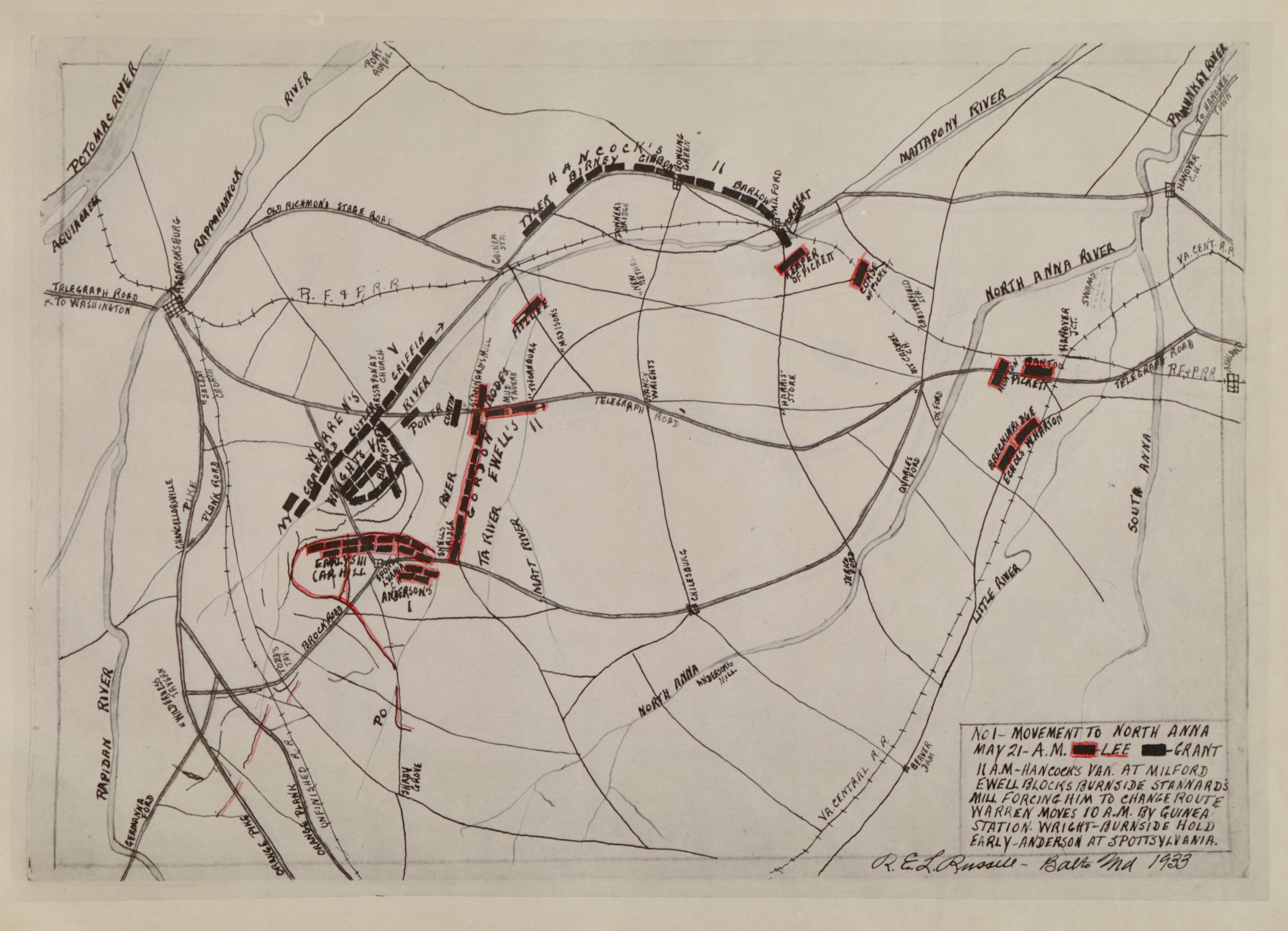 No 1 - Movement to North Anna, May 21 - A.M. from the North Anna and Movement from Spottsylvania sic, May 21-26, 1864 Between Lee, 50,000 and Grant, 100,000 by Relic Map Company