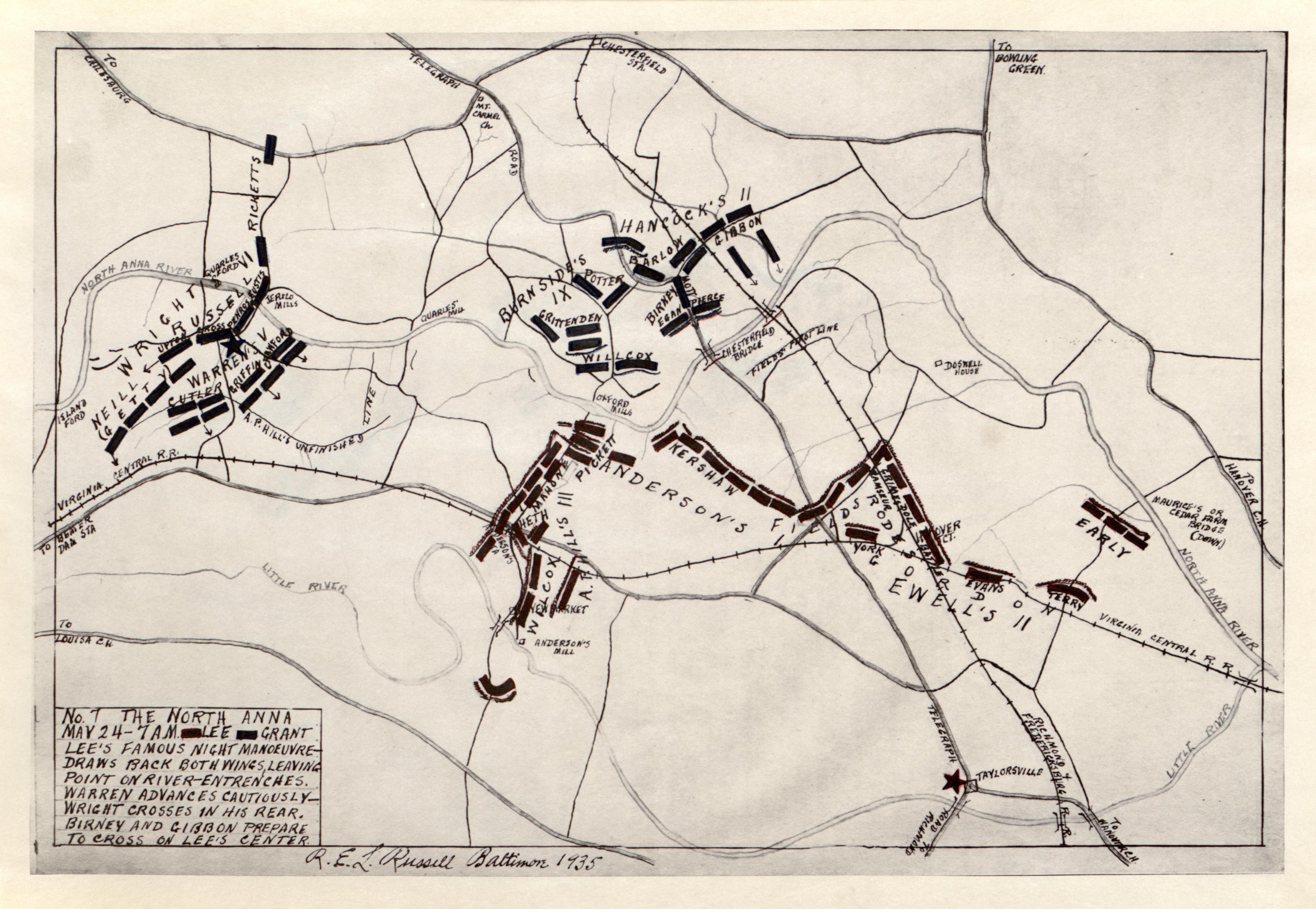 No 7 - the North Anna, May 24 - 7 A.M. from the North Anna and Movement from Spottsylvania sic, May 21-26, 1864, Between Lee, 50,000 and Grant, 100,000 by Relic Map Company